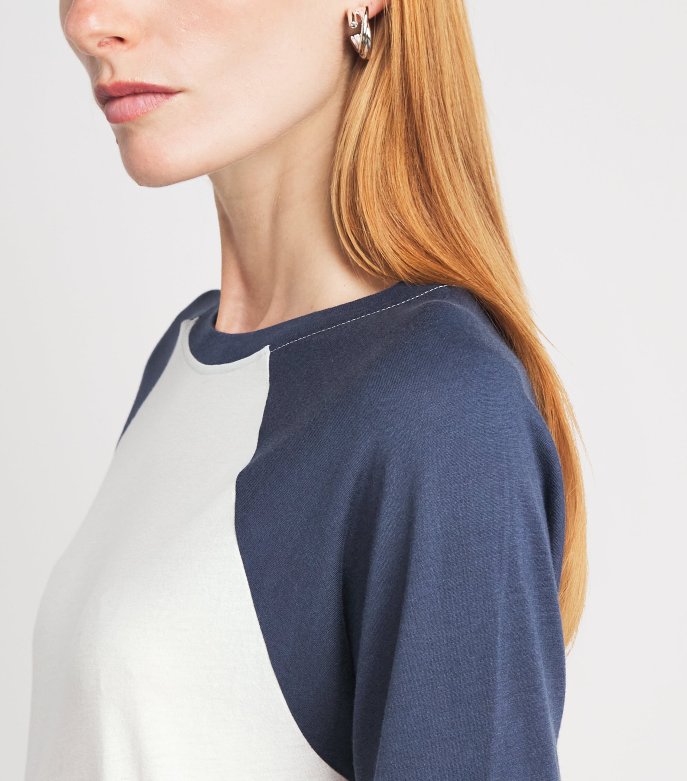 ÉTERNE Womens Cotton-Modal Baseball T-Shirt Ivory/washed Navy Image 3