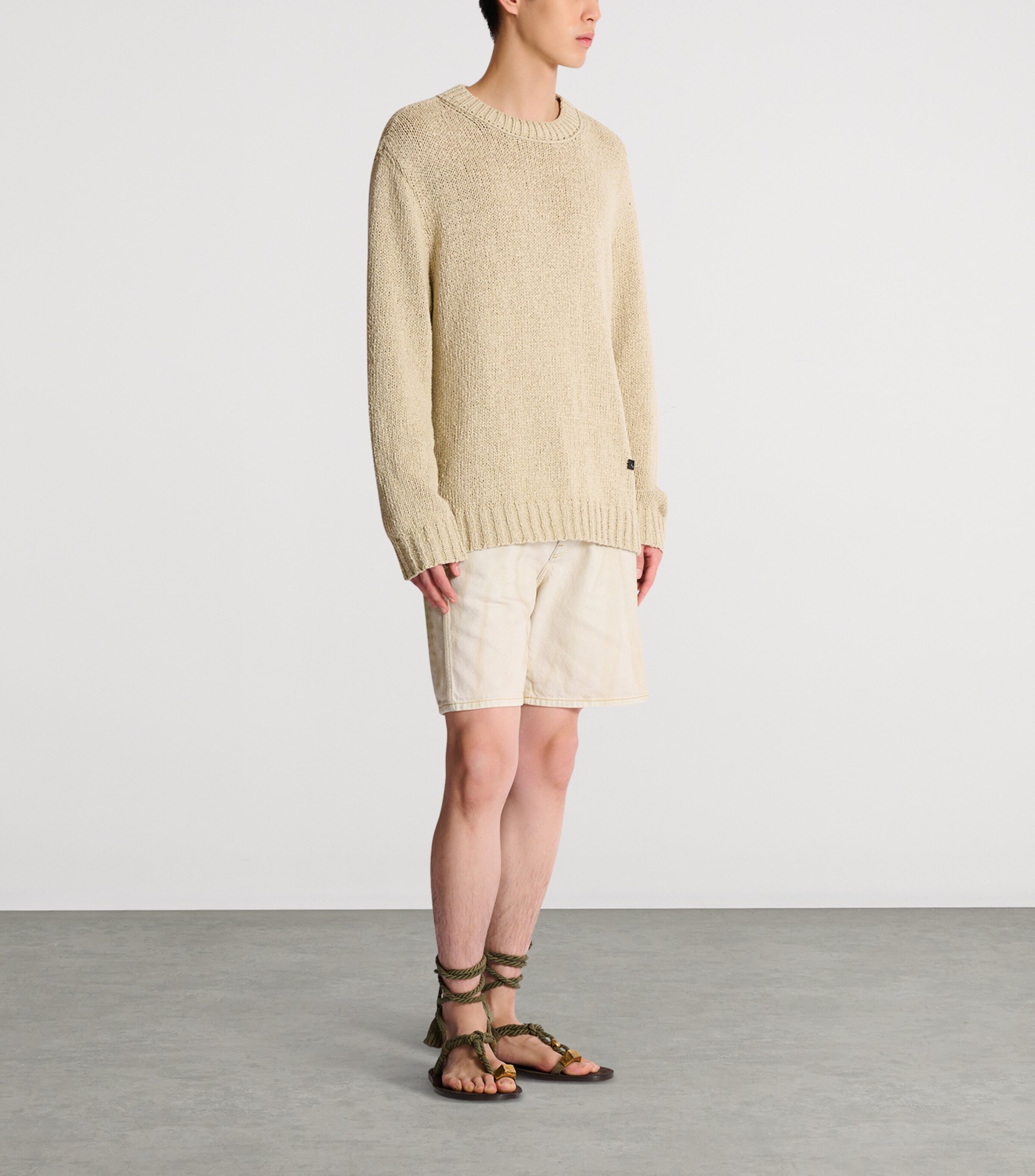 Balmain Mens Cotton Crew-Neck Sweater Beige Foncé Image 4