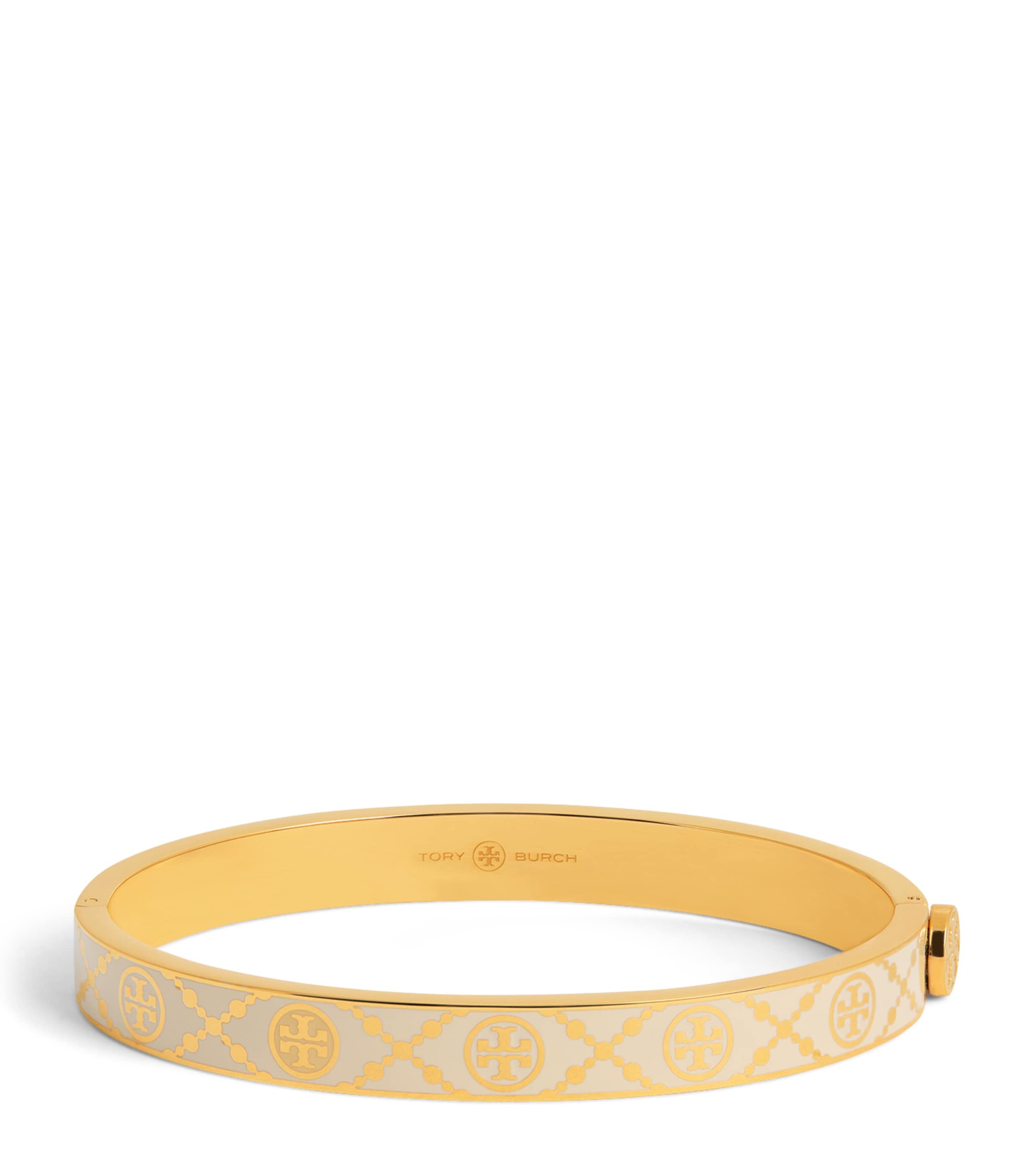 Tory Burch Double T Monogram Hinge Bangle In Gold