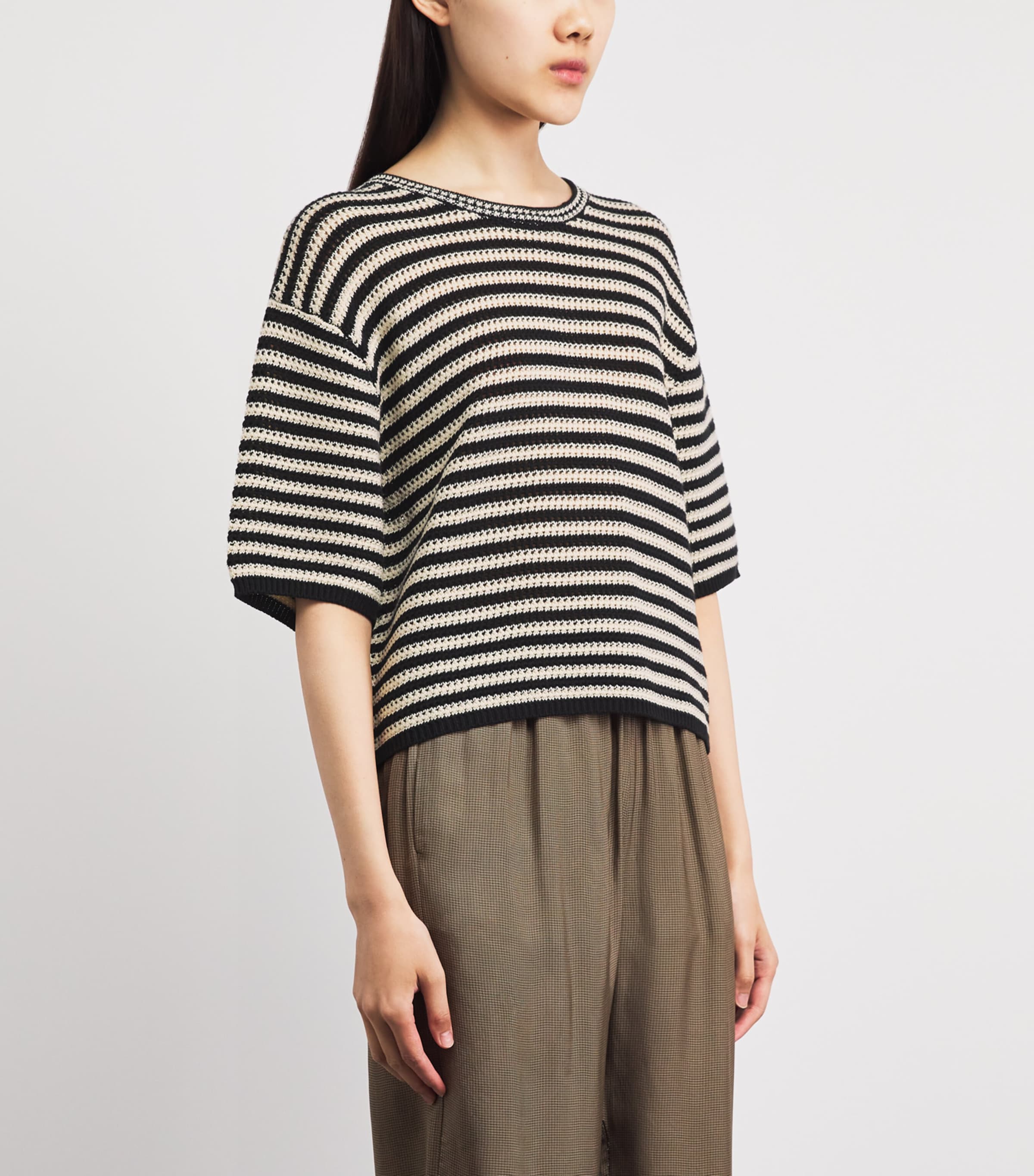ANINE BING Womens Crochet Stripe Theo Sweater White/black Image 4