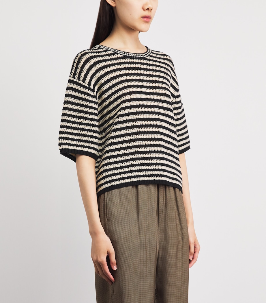 ANINE BING Womens Crochet Stripe Theo Sweater White/black Image 4