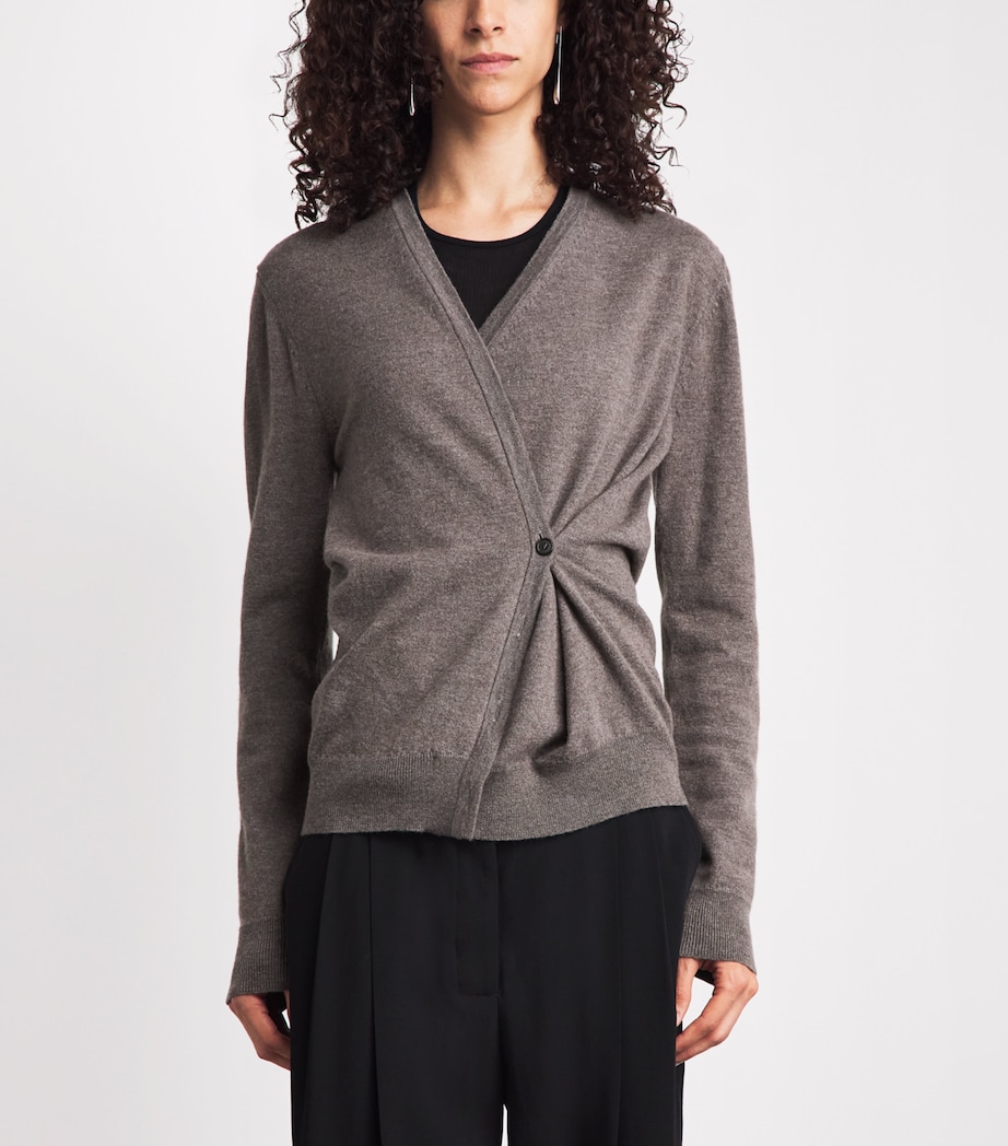 Róhe Womens Stretch-Wool Twisted Cardigan Mud Image 4