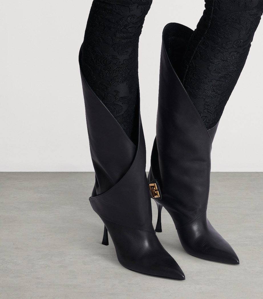 Leather Twist Heel Boots 95 0PA NOIR Image 2