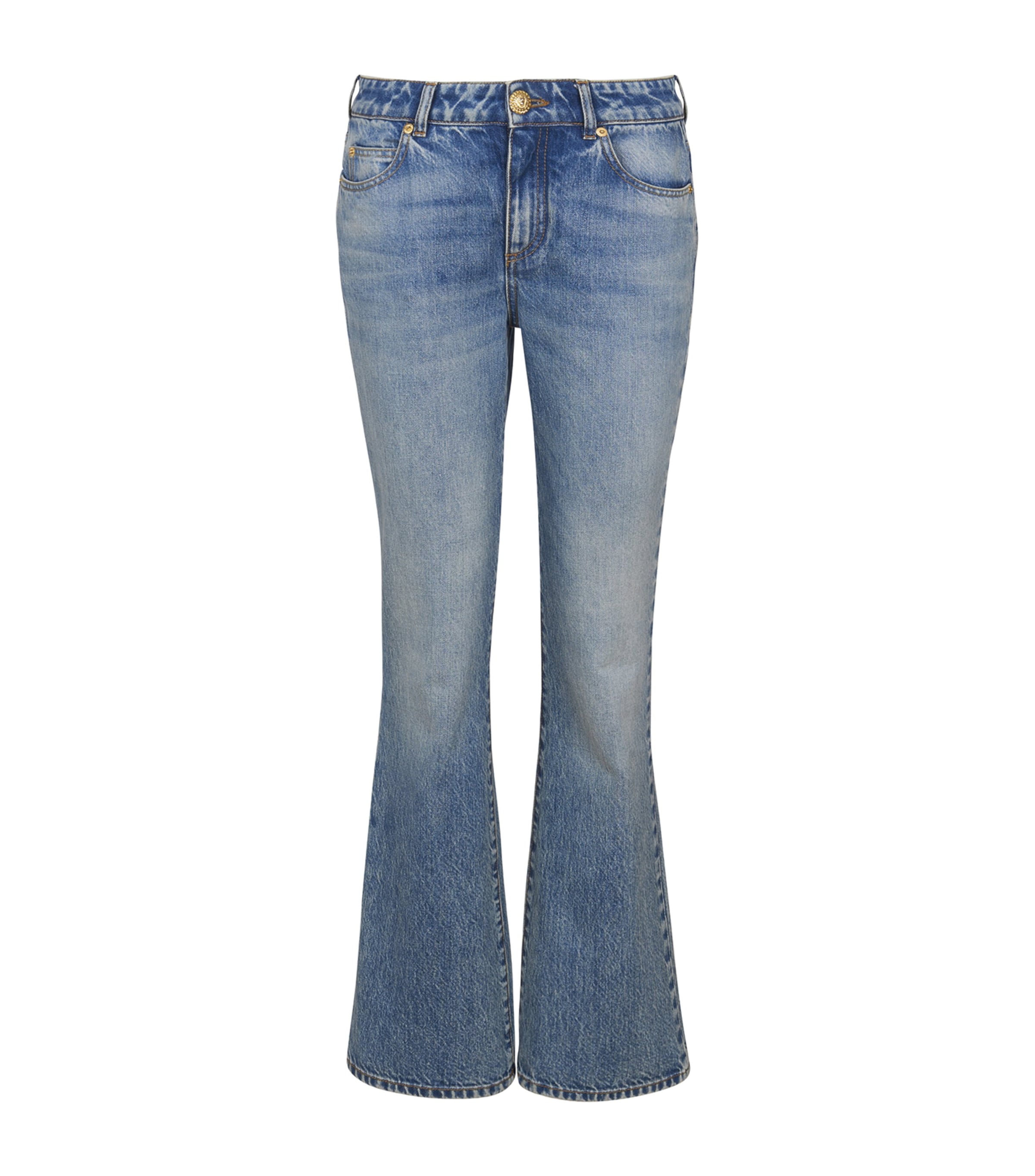 Balmain Flared Cotton Jeans Distressed Finish In Blue