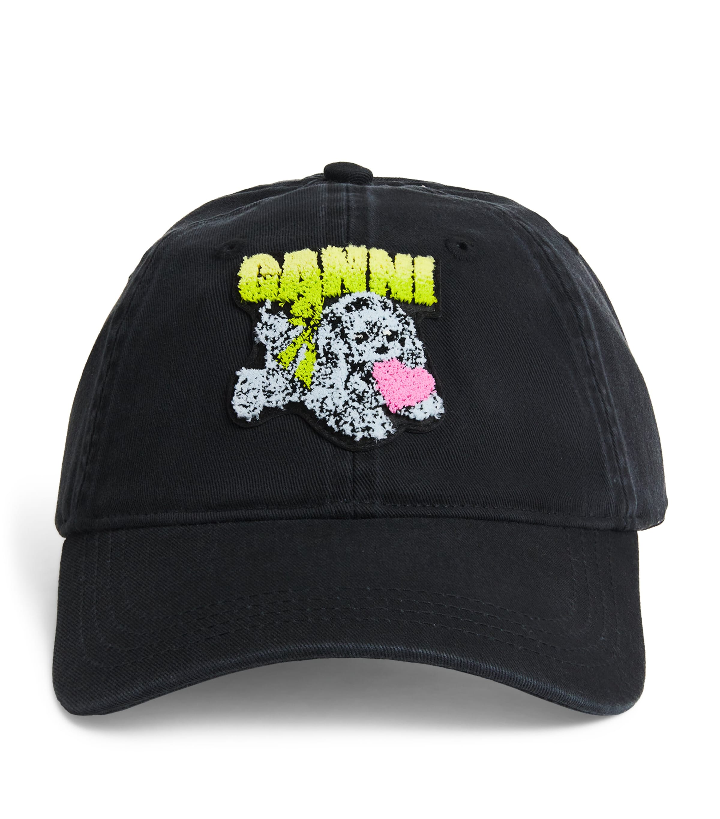 Ganni Women Puppy Organic Cotton Baseball Cap In Black