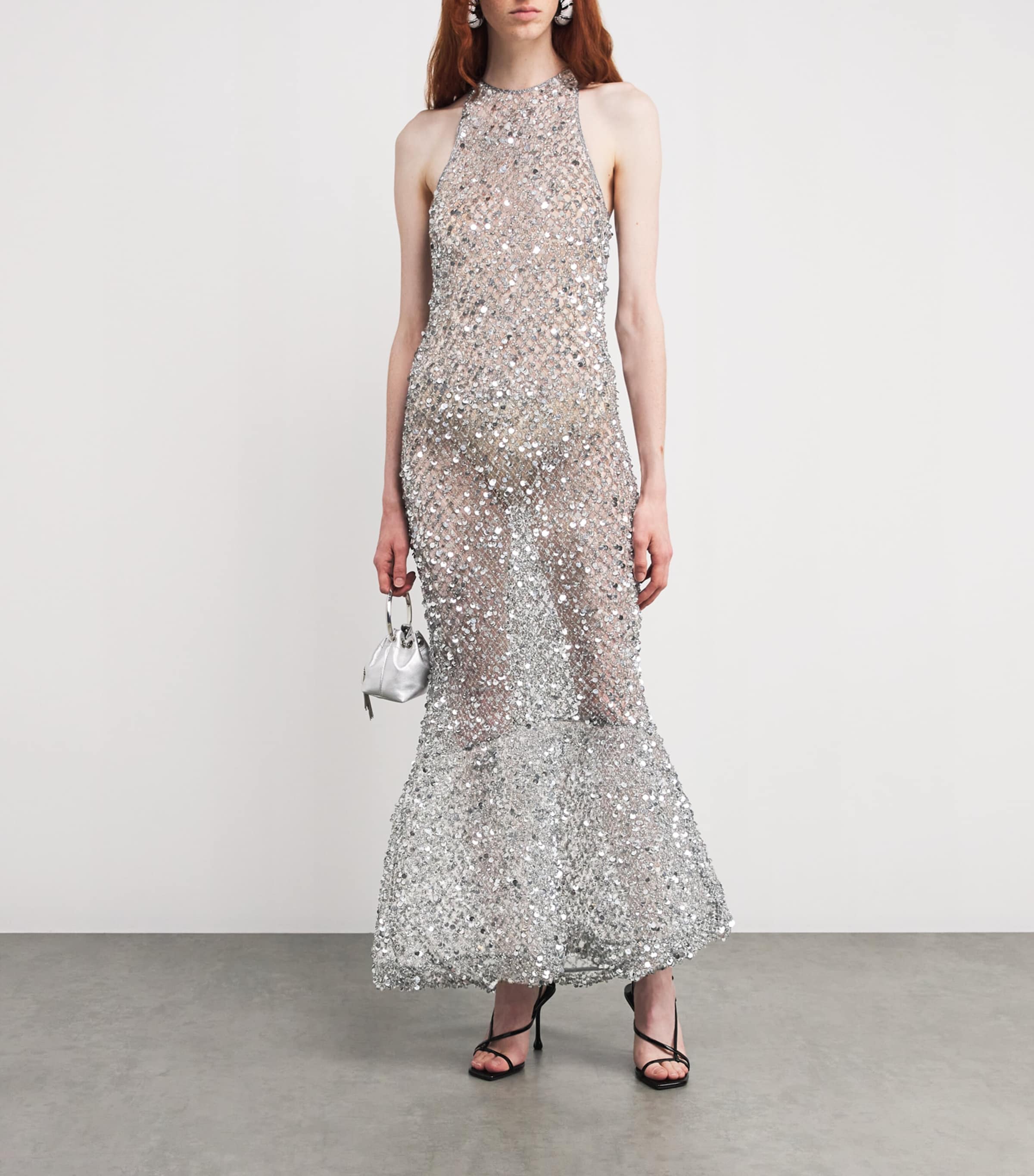 Sequinned Fishtail Midi Dress 042 SILVER Image 2