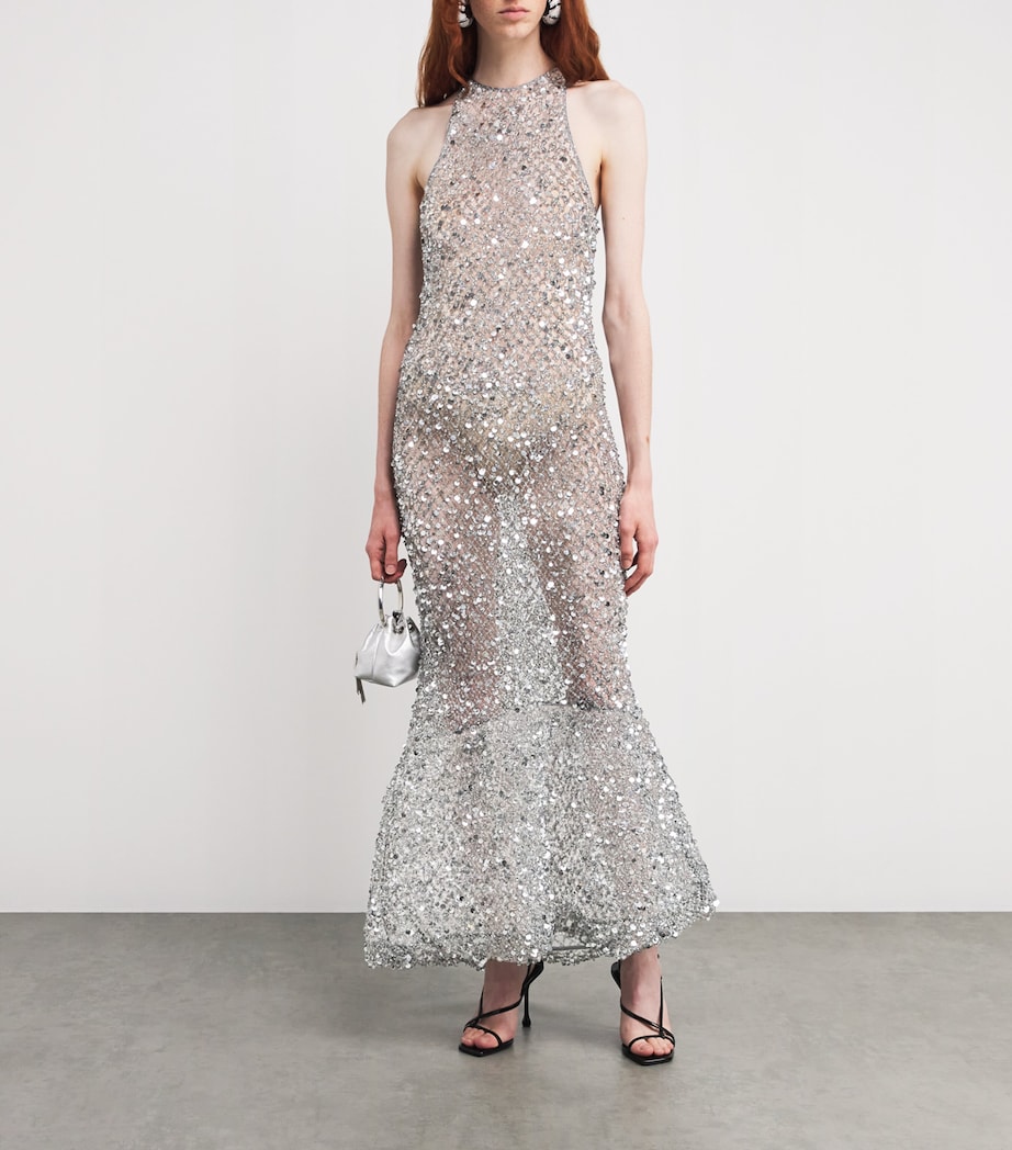 Sequinned Fishtail Midi Dress 042 SILVER Image 2