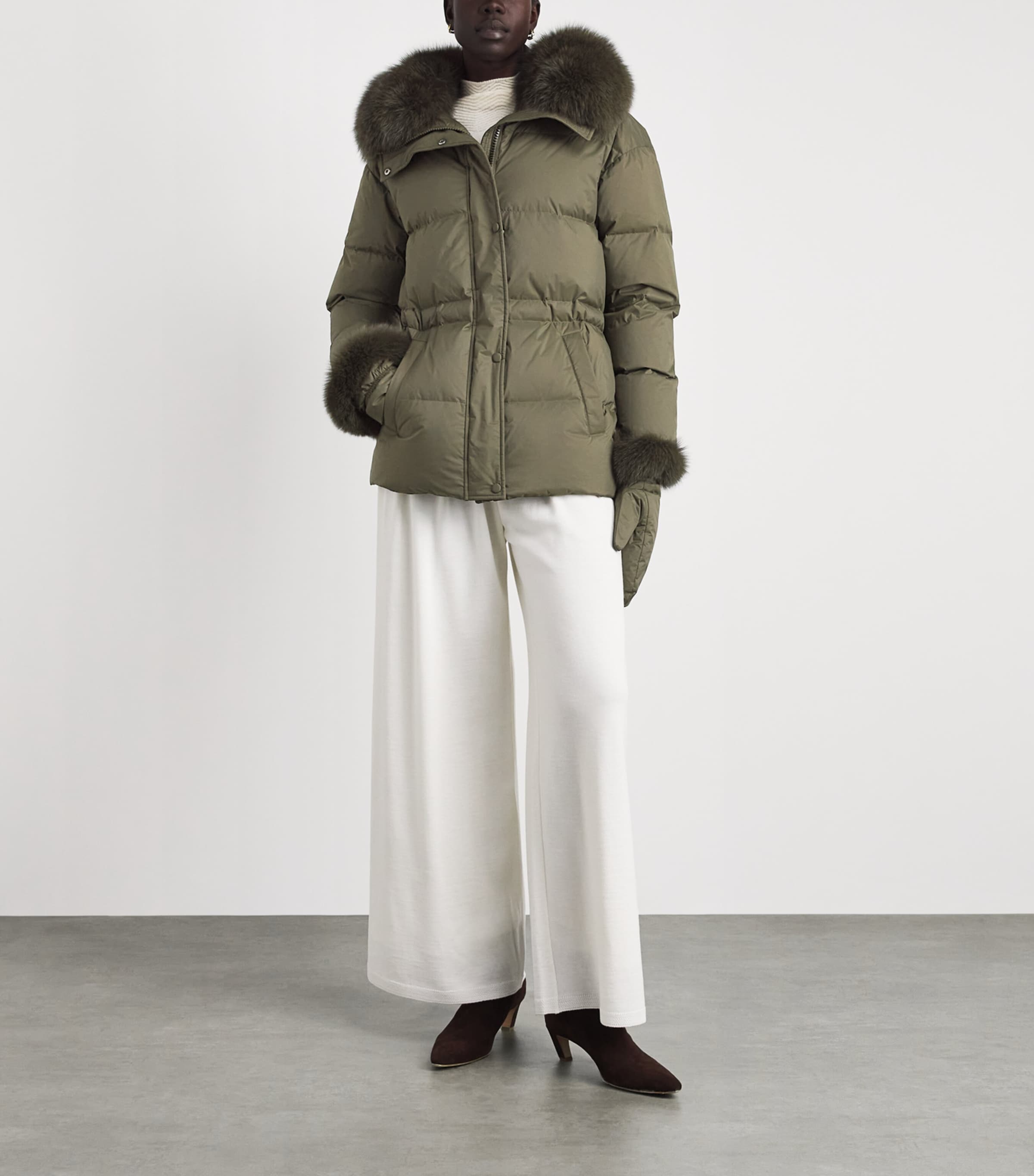 Yves Salomon Womens Down Fur-Trim Technical Puffer Jacket Image 2