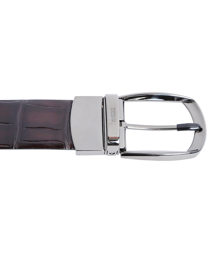 Crocodile Leather Parentesi Belt DARK BROWN Image 3