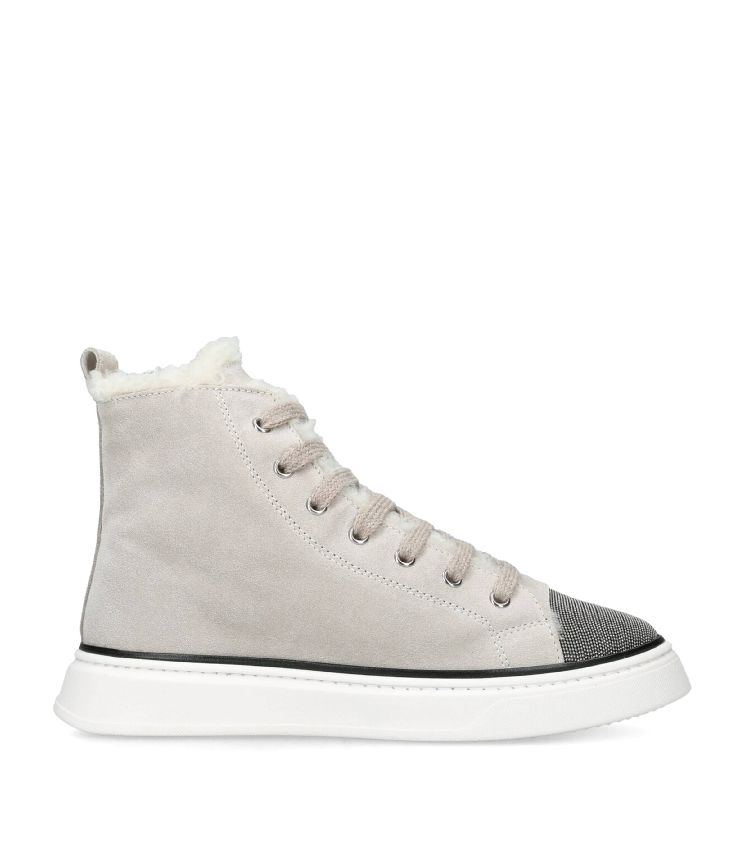Brunello Cucinelli Suede Shearling-lined High-top Sneakers In Neutral