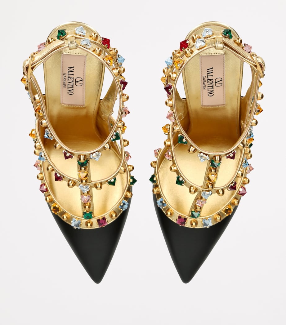 Leather Strass-Embellished Rockstud Heels 100 BLACK/COMB Image 4