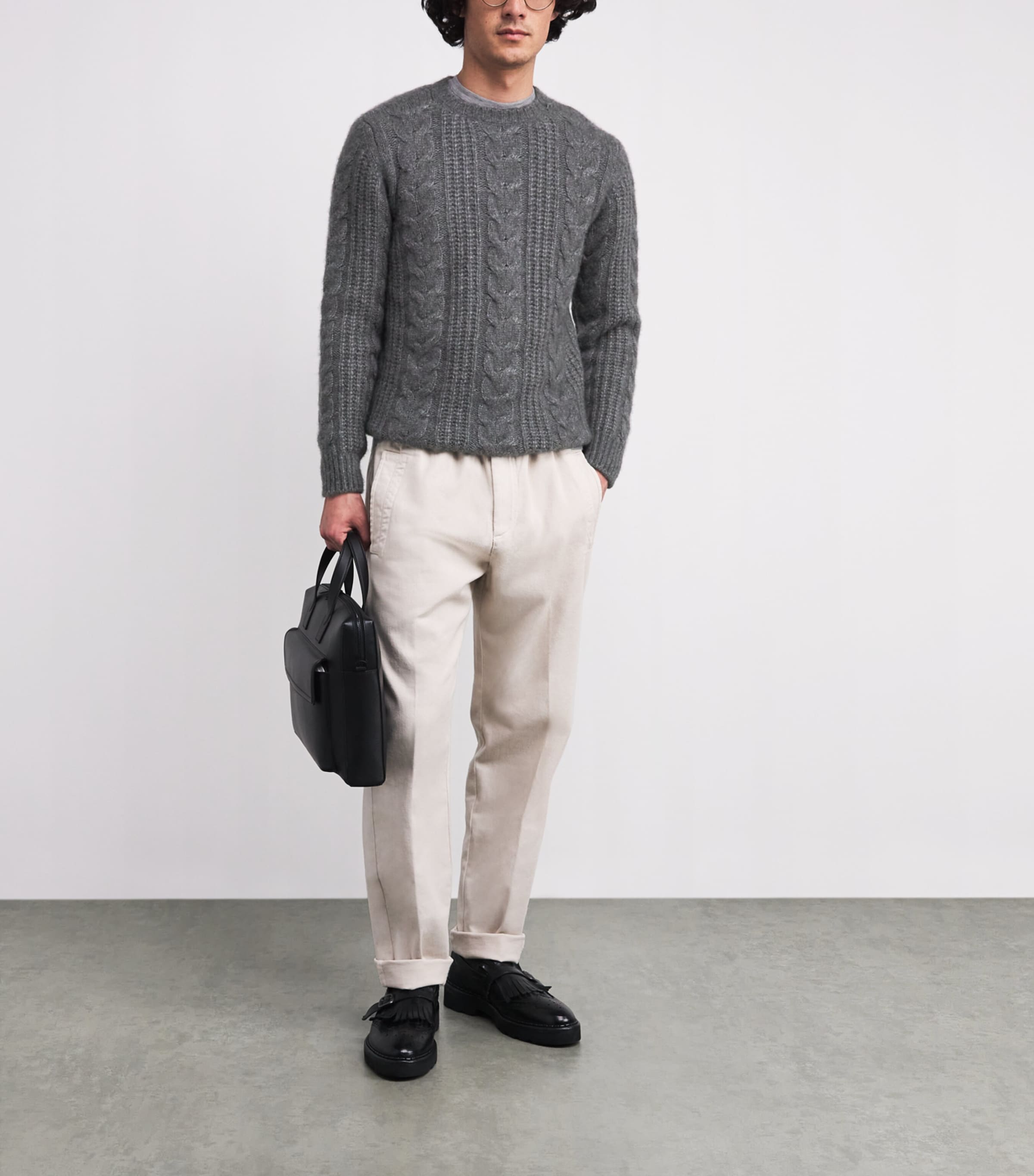 Cashmere-Silk Braided Sweater GRIGIO MEDIO MELANGE Image 2