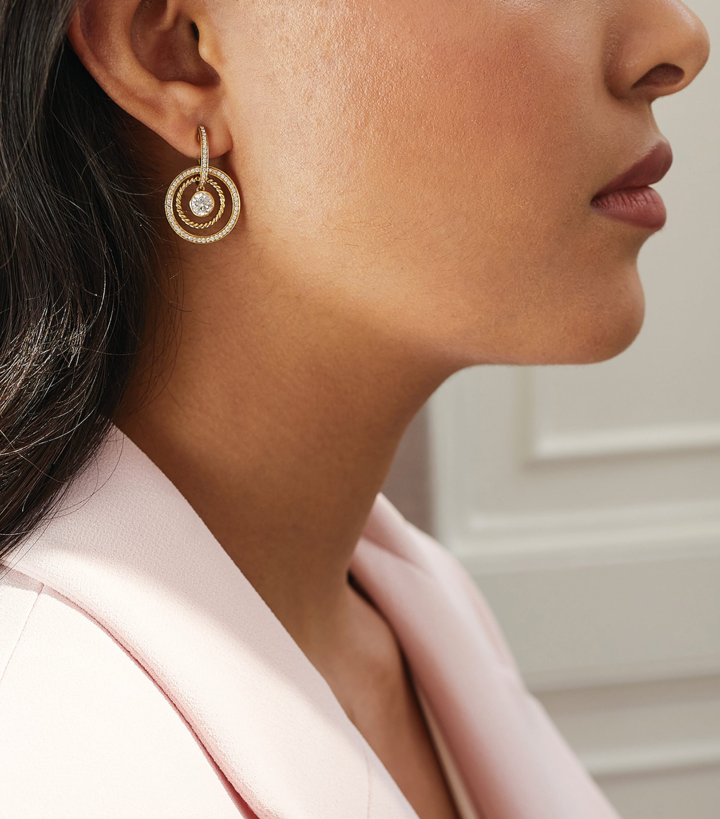 Yellow Gold and Diamond Roulette Double-Hoop Earrings YELLOW GOLD Image 2