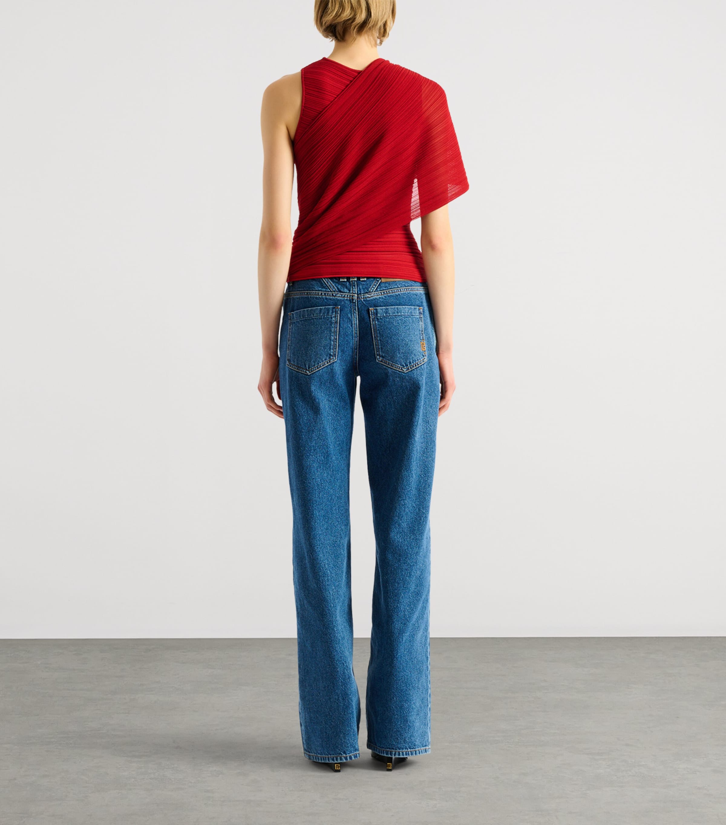 Balmain Womens Ruched Asymmetrical Top Rouge Carmin Image 4