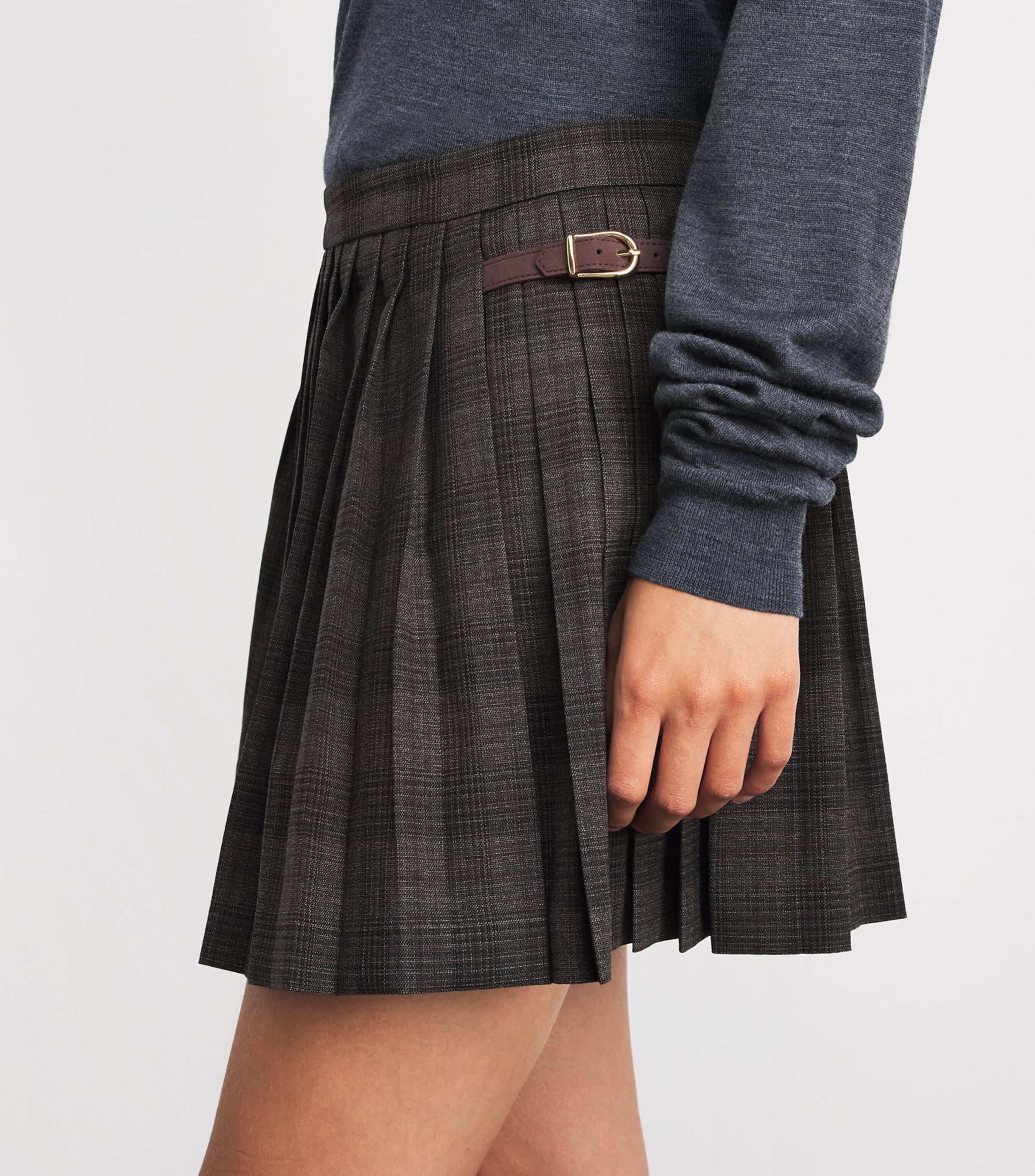 Sandro Paris Womens Check Pleated Mini Skirt Dark Grey Image 3