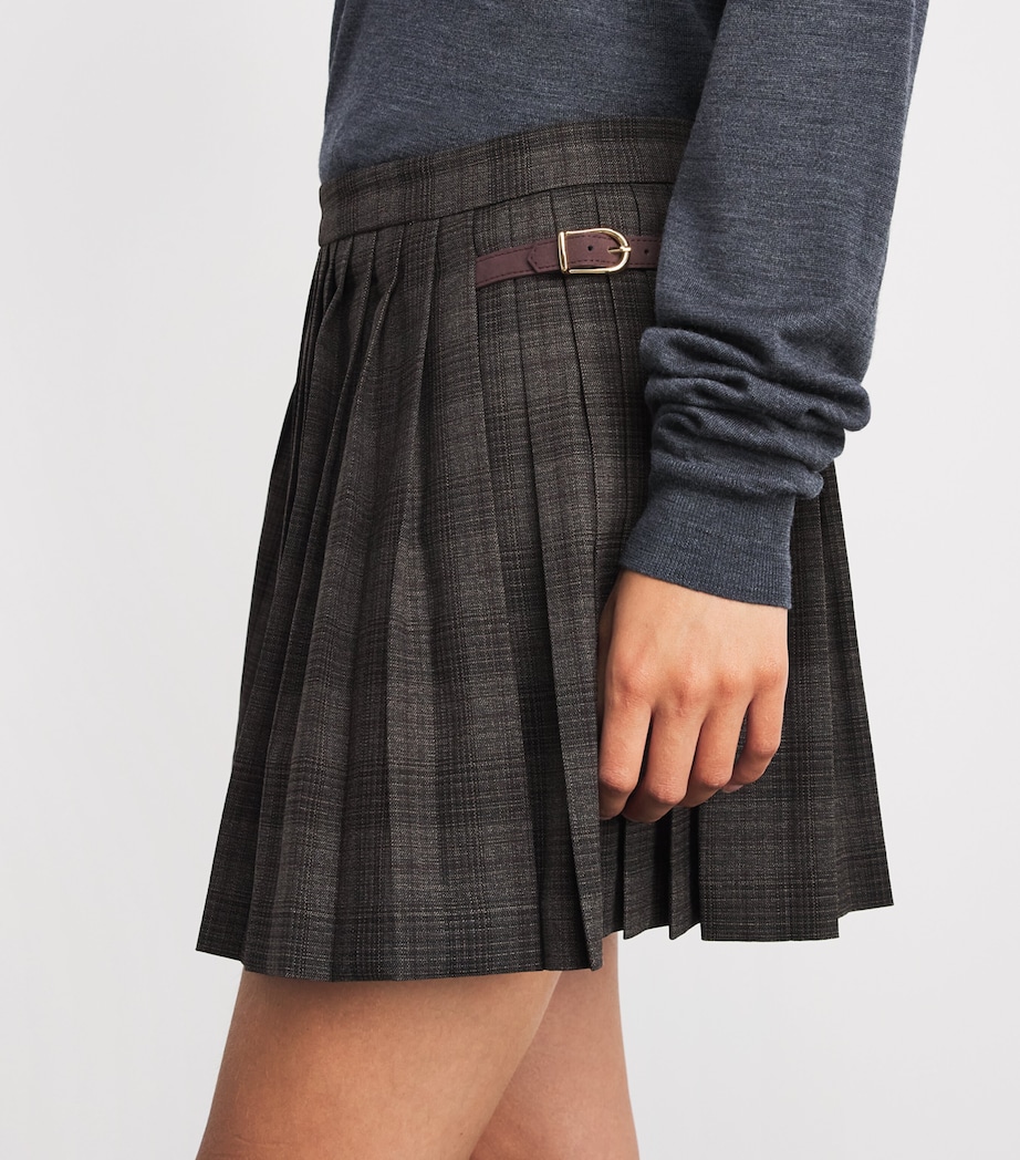 Sandro Paris Womens Check Pleated Mini Skirt Dark Grey Image 3