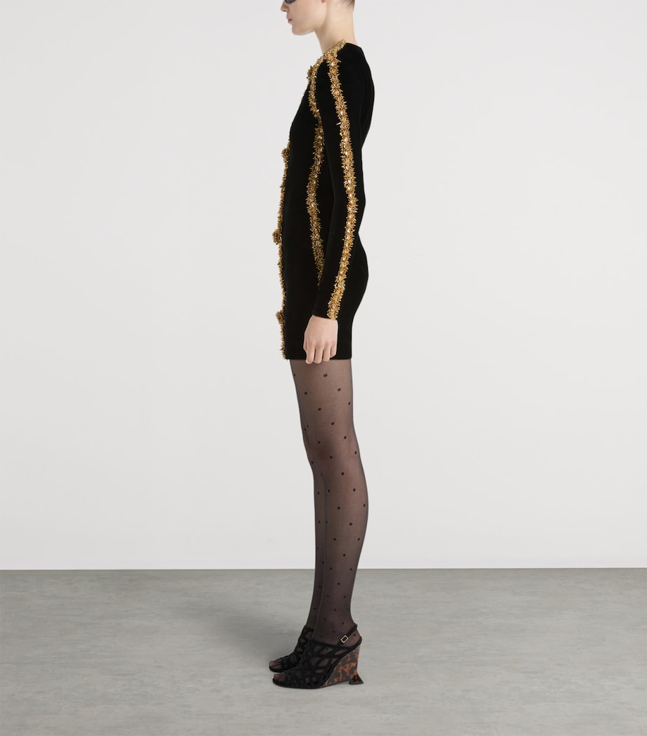Balmain Womens Velvet Beaded-Trim Mini Dress Ead Noir Or Image 4