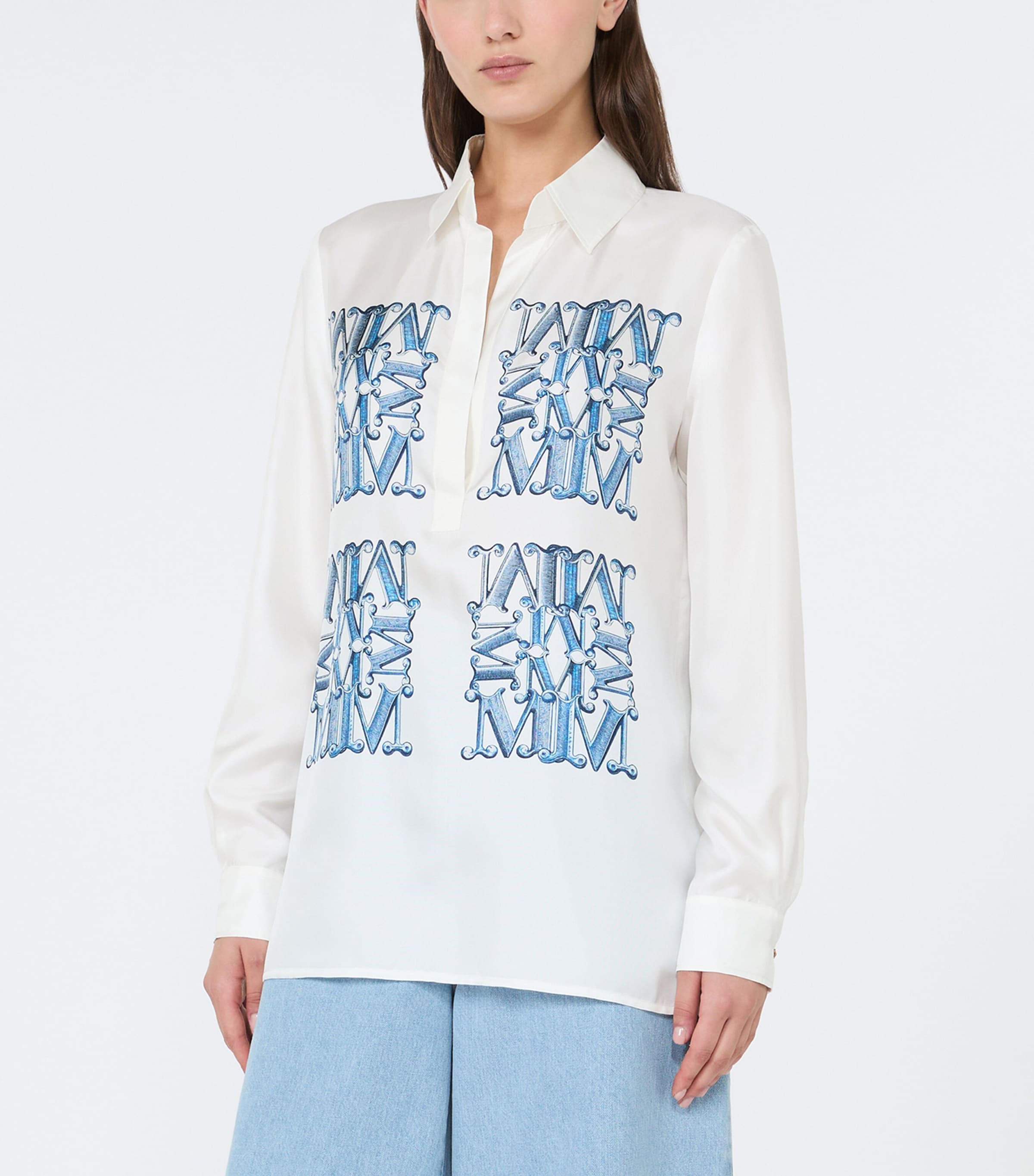 Max Mara Womens Silk Monogram Shirt Ocean Image 3