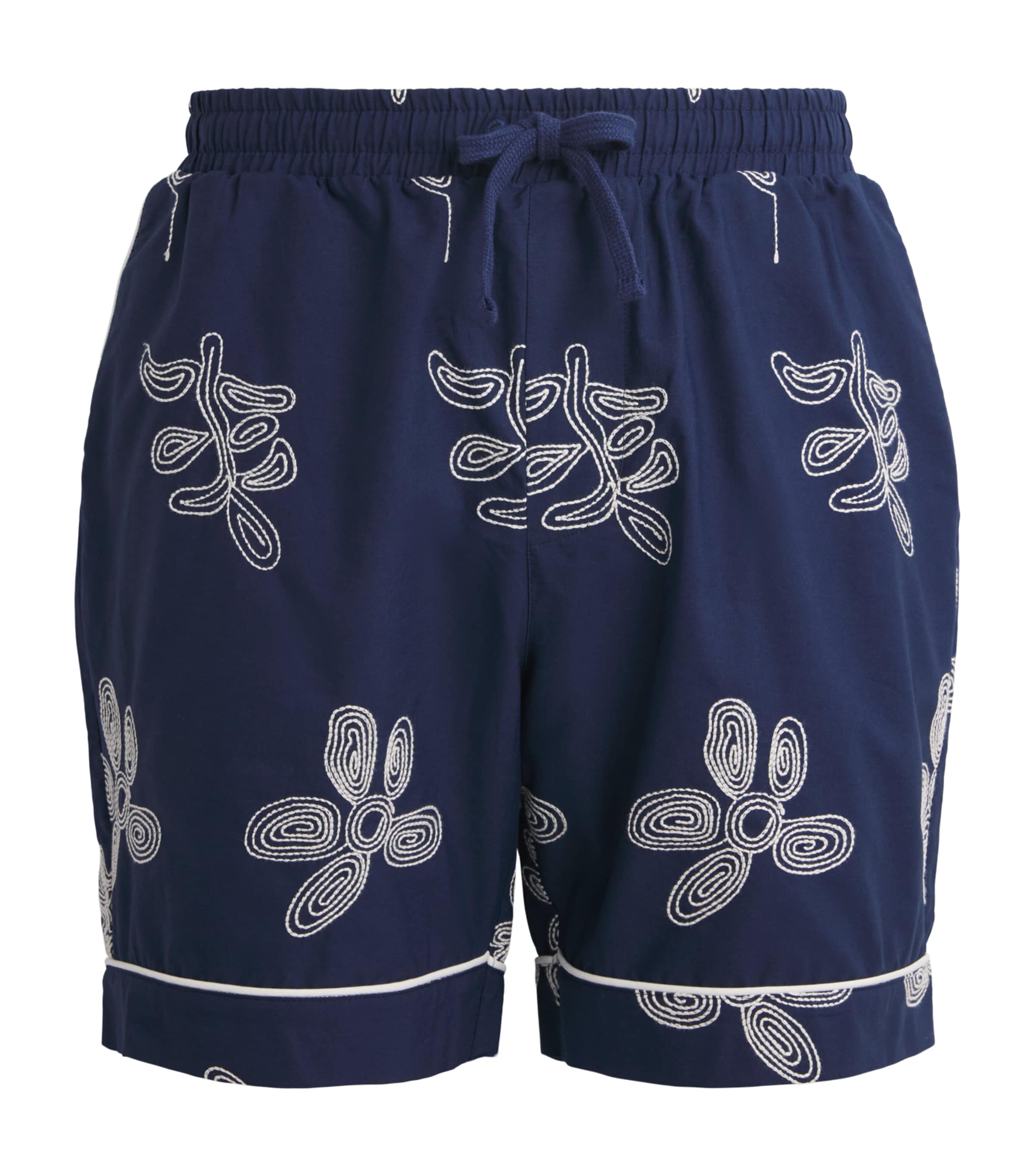 CHÉ Mens Embroidered Flores Shorts Blue Image 1