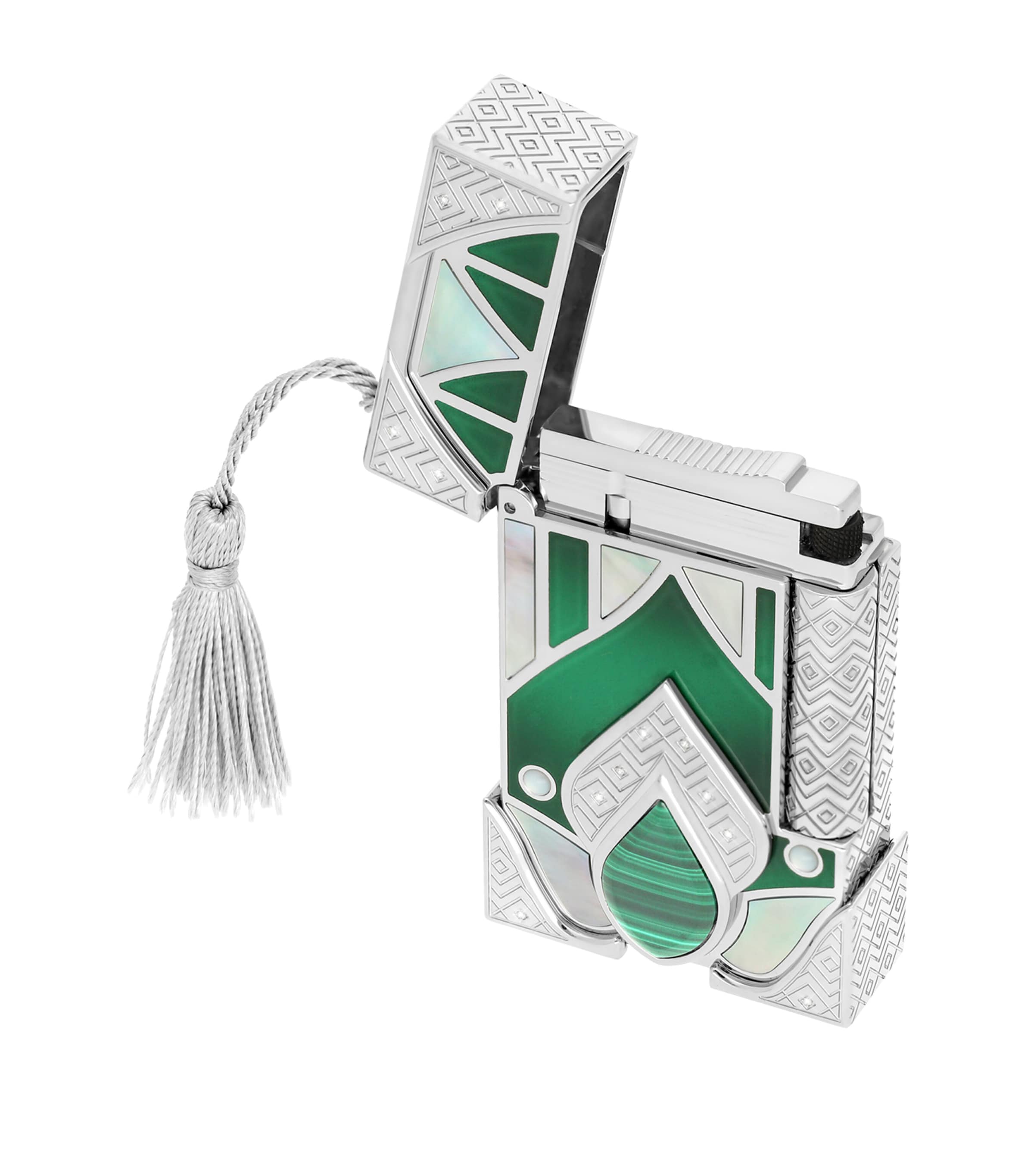 S.T. Dupont Haute Creation Maharaja Lighter Palladium + Green Image 4