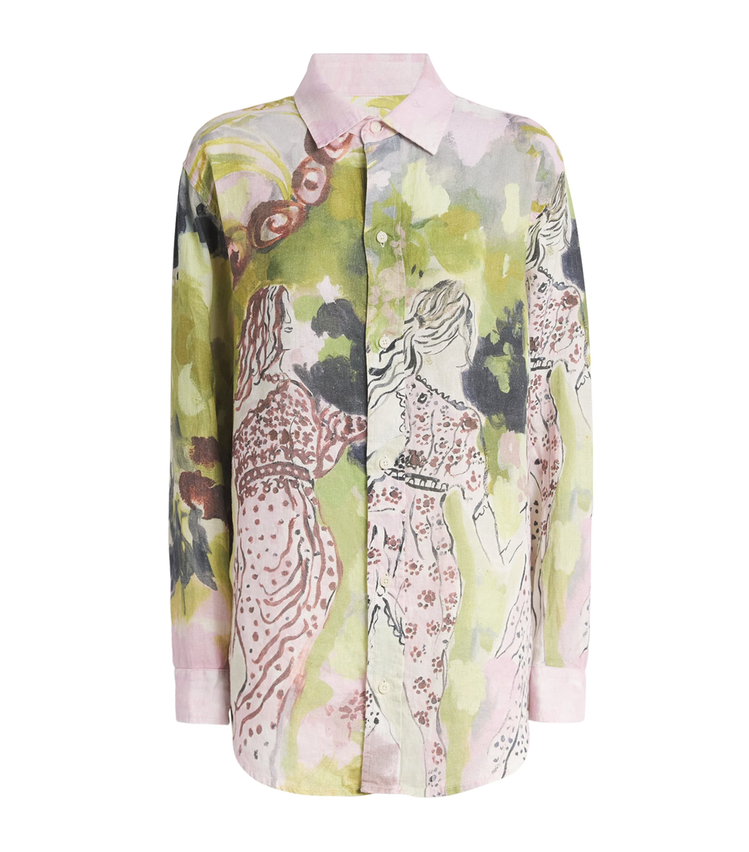 Shop Desmond & Dempsey Linen Dreamland-print Shirt