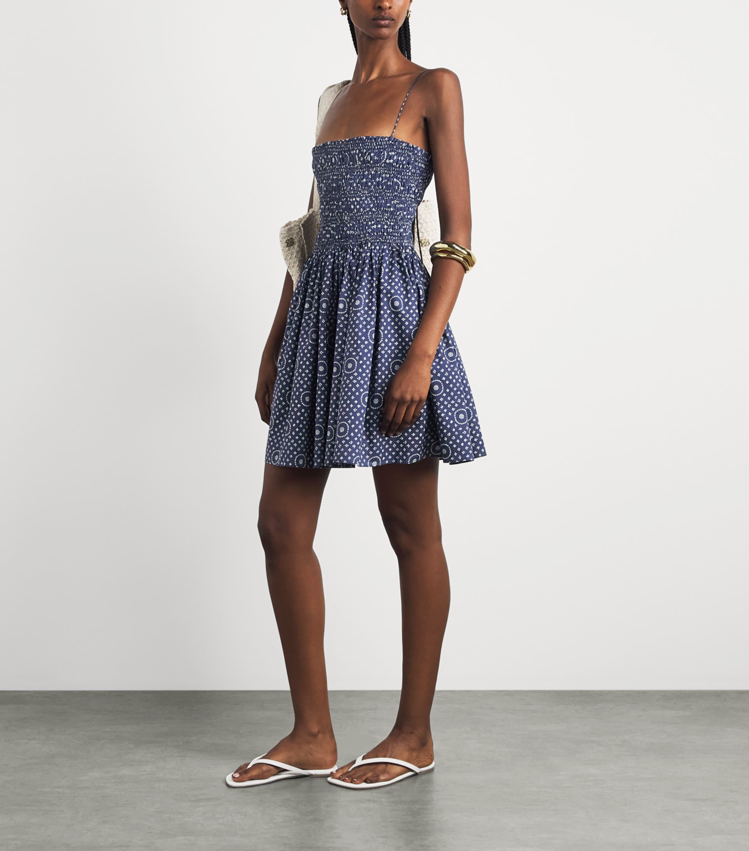 Matteau Womens Cotton Shirred Mini Dress Bluebellblu Image 2