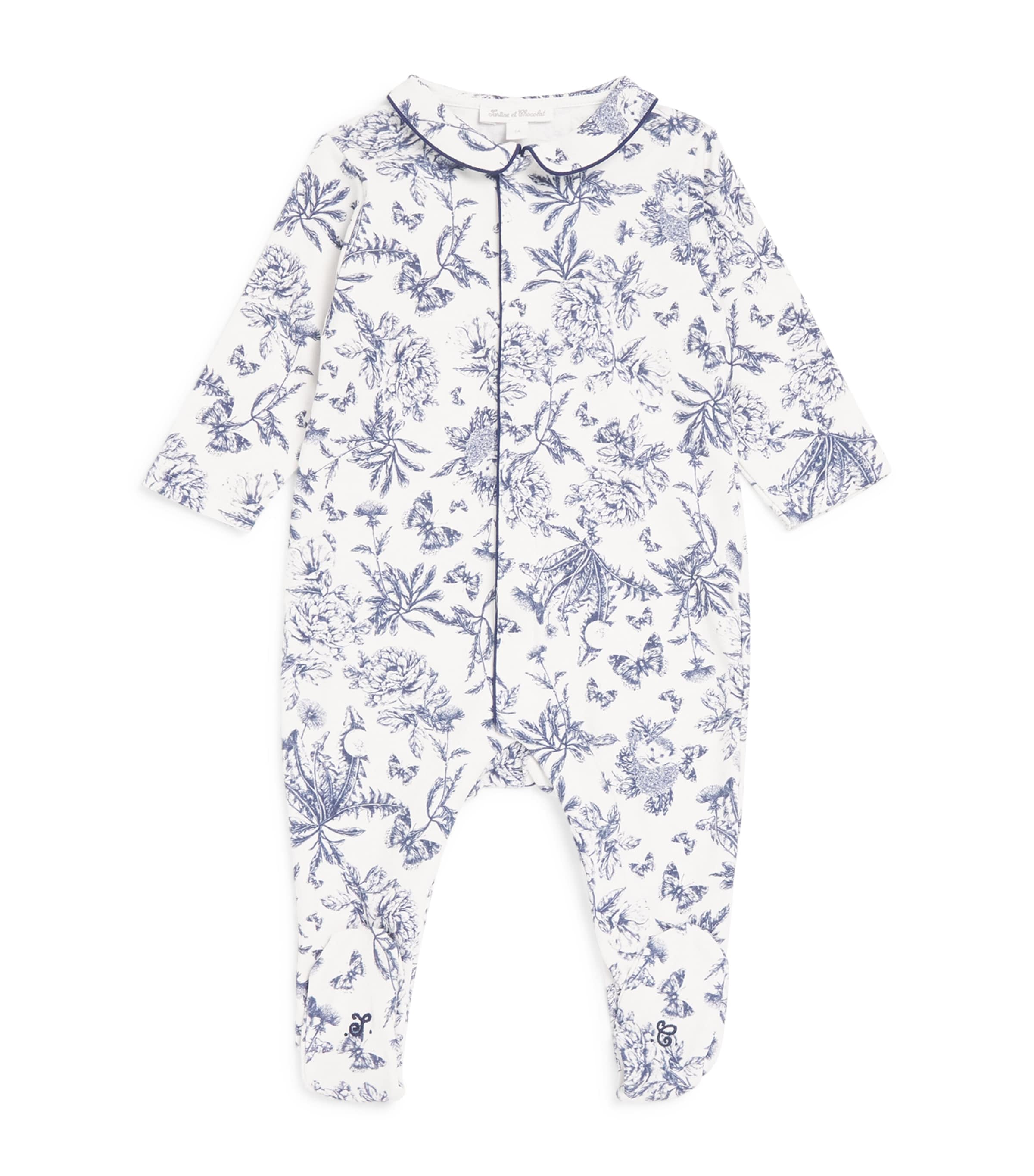 Tartine Et Chocolat Cotton Toile De Jouy Sleepsuit In Gray