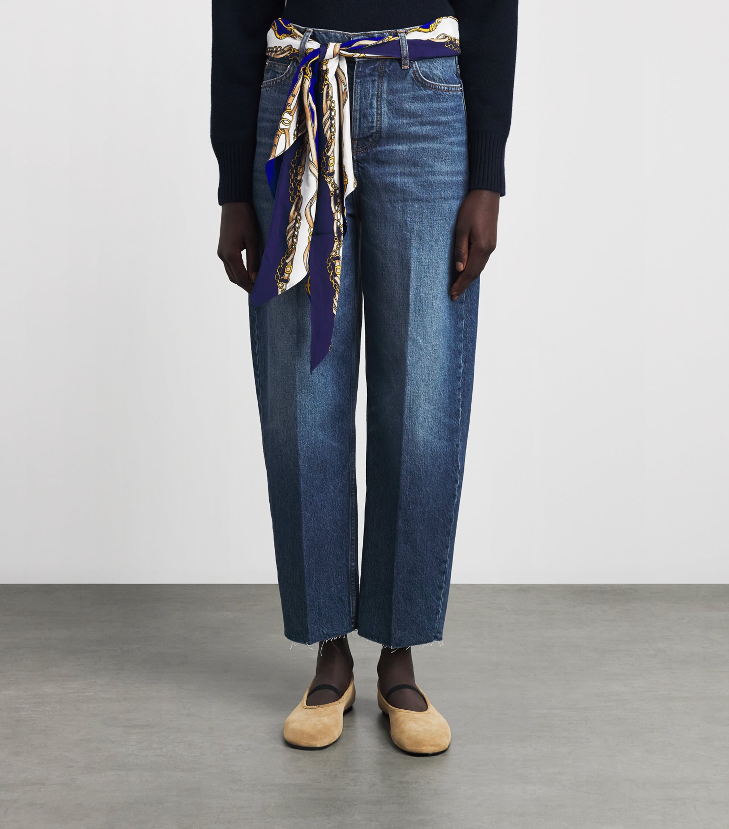 Maje Womens Scarf-Detail Barrel Jeans Blue Image 4