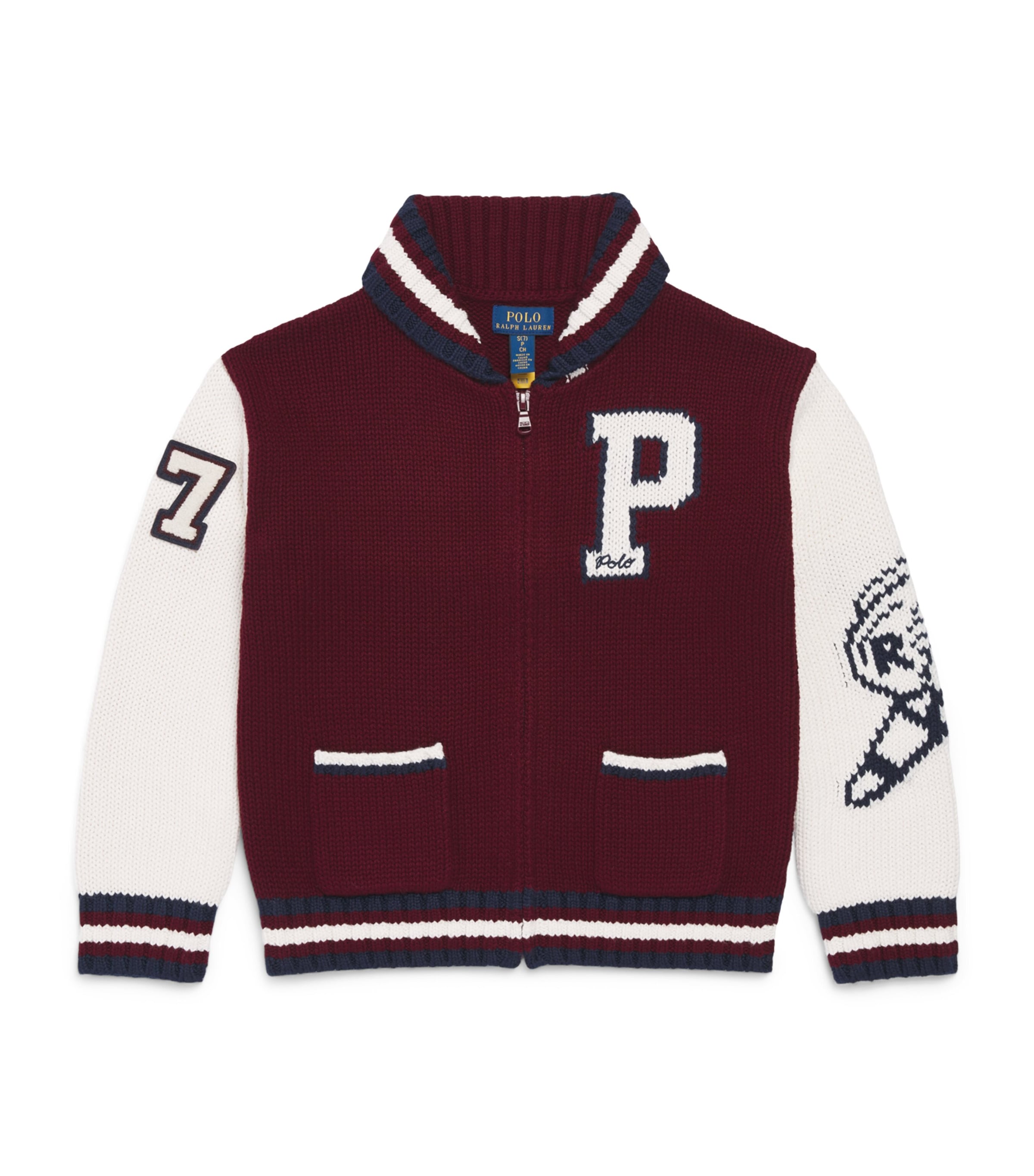Ralph Lauren Kids Cotton-Wool Knitted Bomber Jacket (6-14 Years) Rich Ruby Multi Image 1