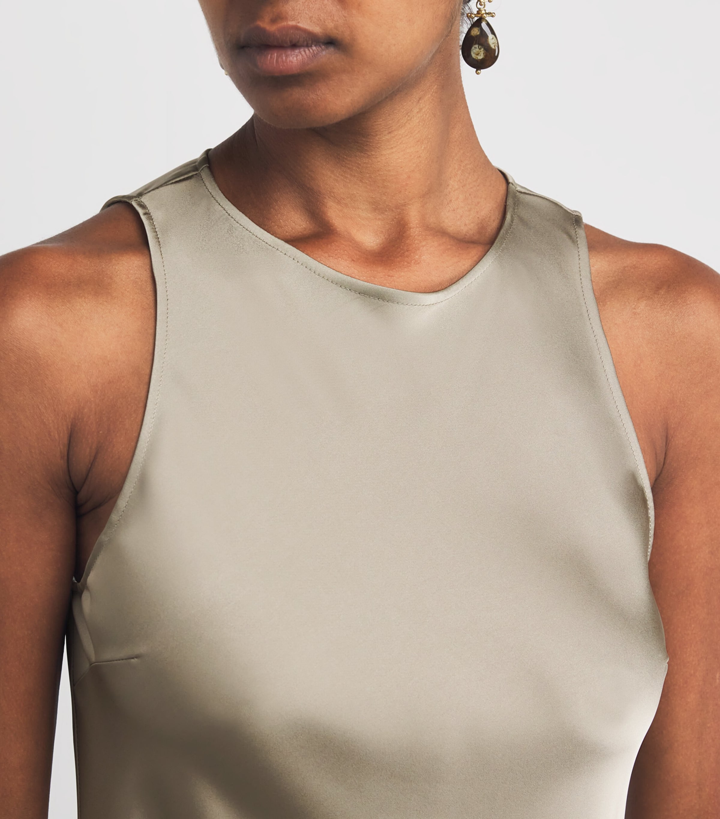 Satin Sleeveless Midi Dress SAGE Image 6