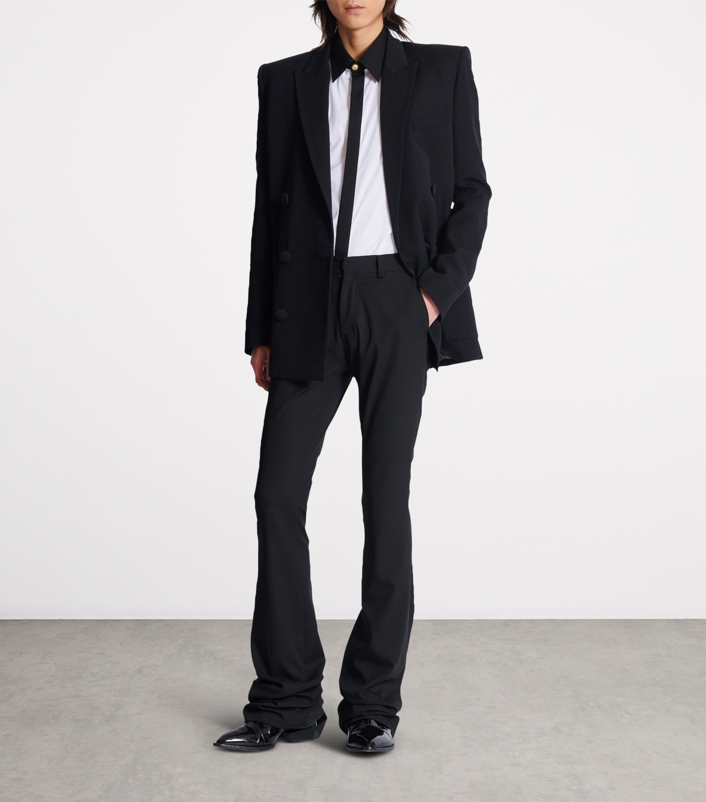 Balmain Mens Cotton Two-Tone Shirt Gab Blanc/noir Image 4