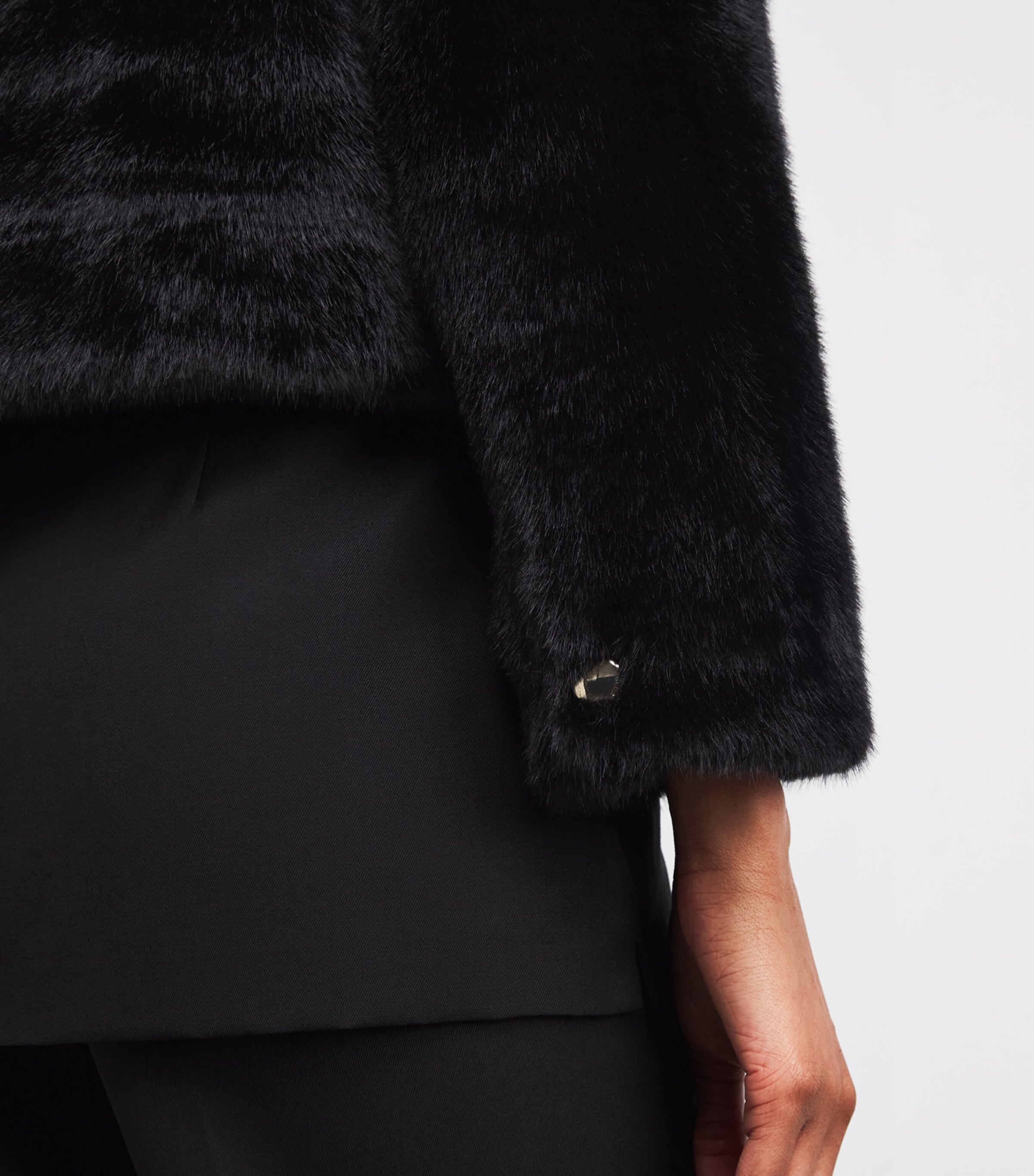 Faux Fur Cropped Jacket BLACK Image 6
