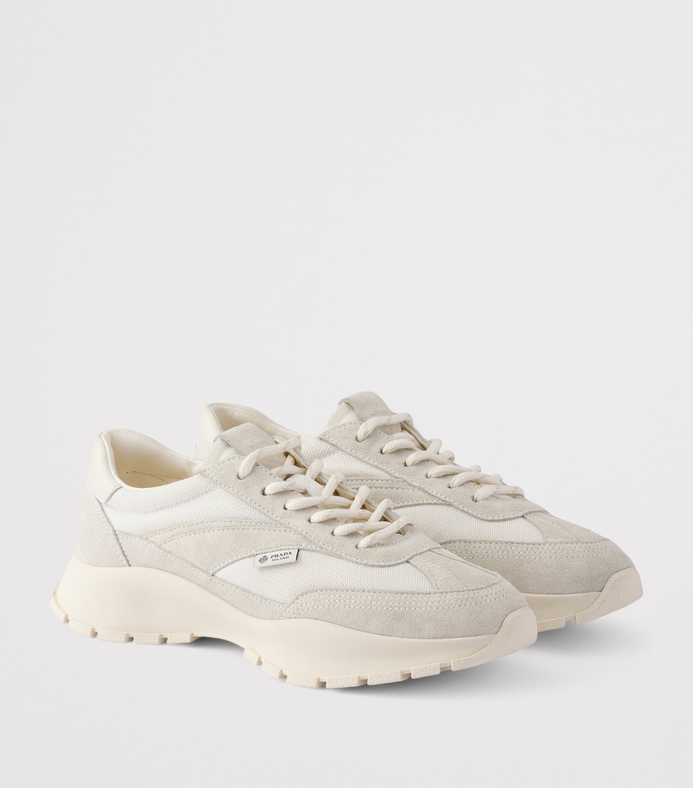 Prada Mesh and Suede Sneakers White Image 2