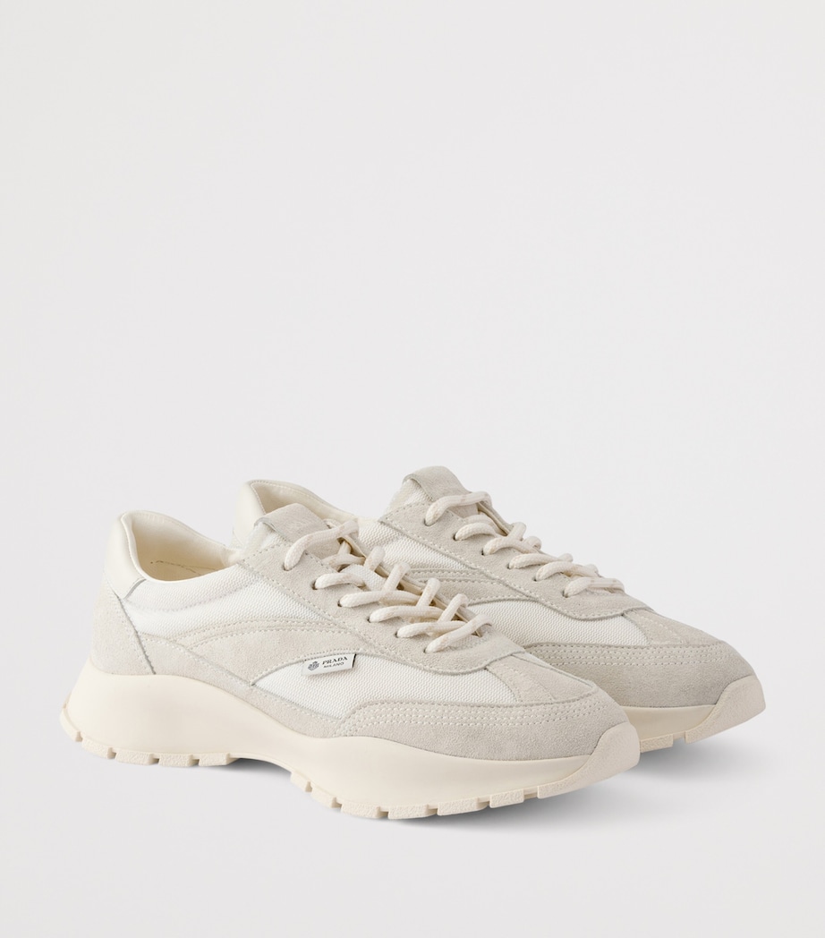 Prada Mesh and Suede Sneakers White Image 2