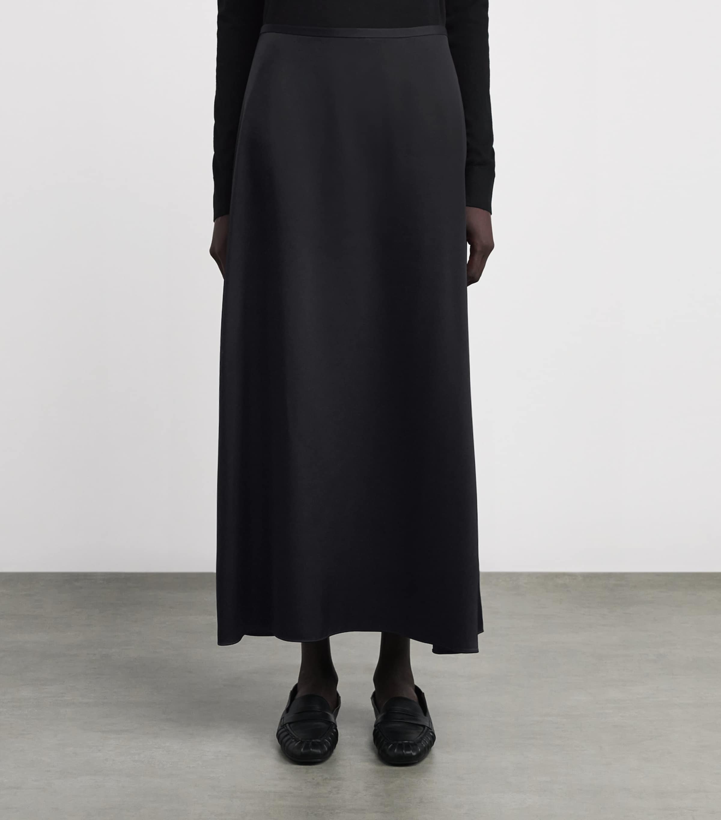 Satin Midi Skirt 001-BLACK Image 3