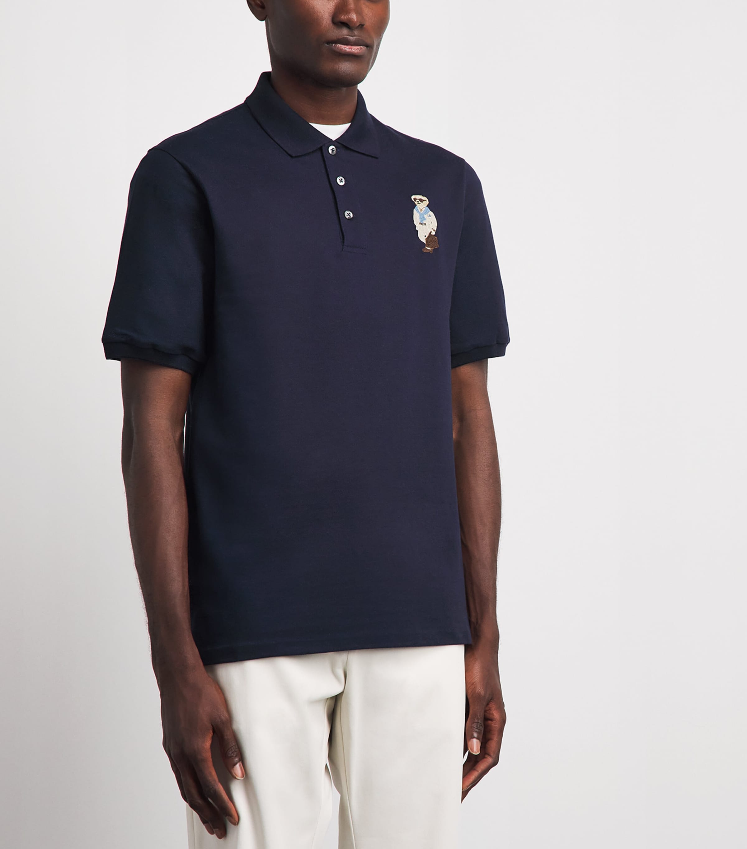 Ralph Lauren Purple Label Mens Cotton-Cashmere Polo Bear Polo Shirt Racing Navy Image 4