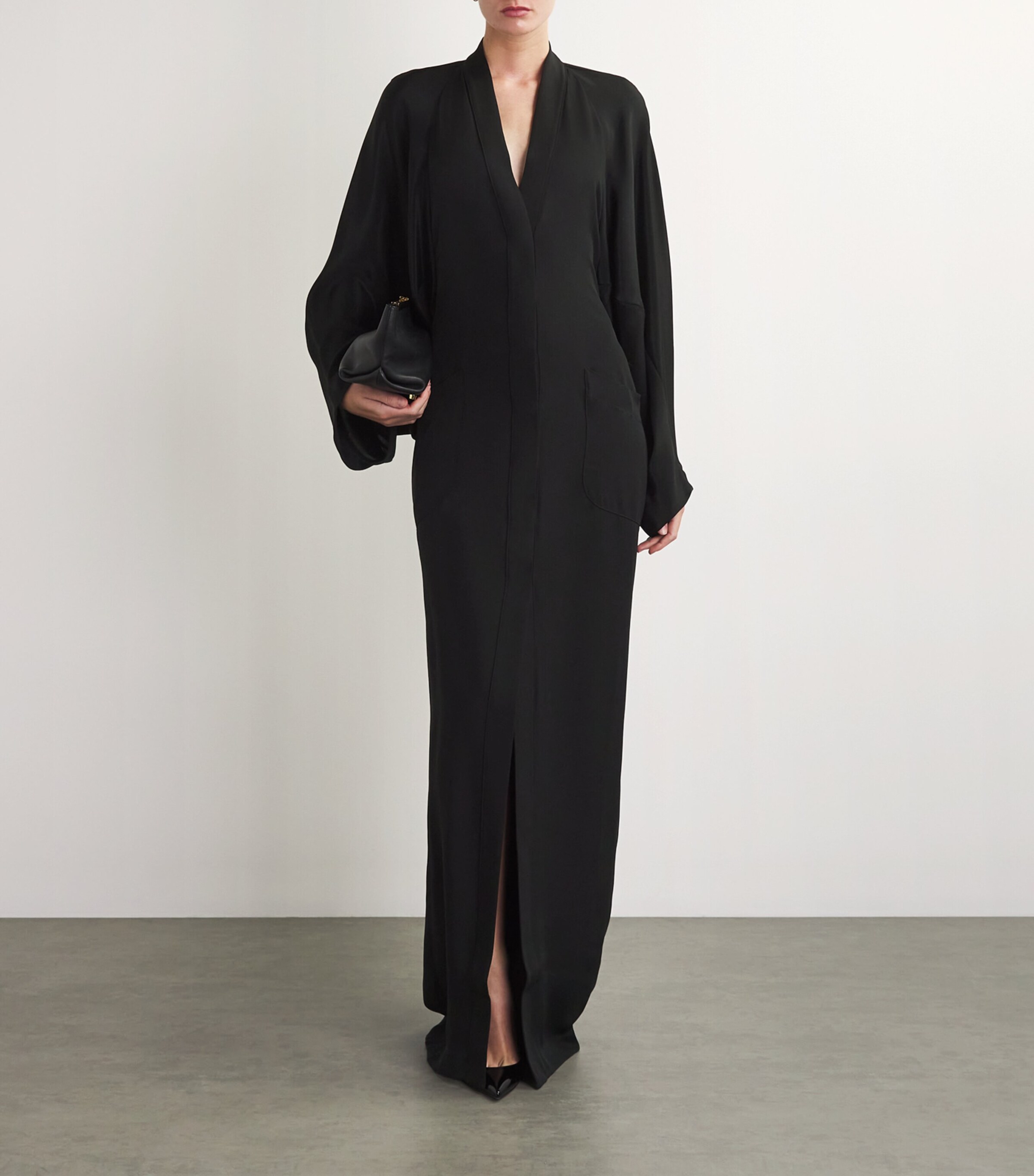 Max Mara Black Silk Crepe Maxi Dress | Harrods SA
