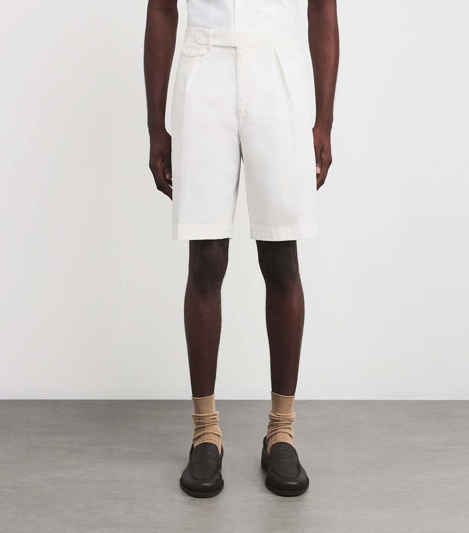 Ralph Lauren Purple Label Mens x Wimbledon Stretch-Cotton Pleated Shorts Deckwash White Image 3