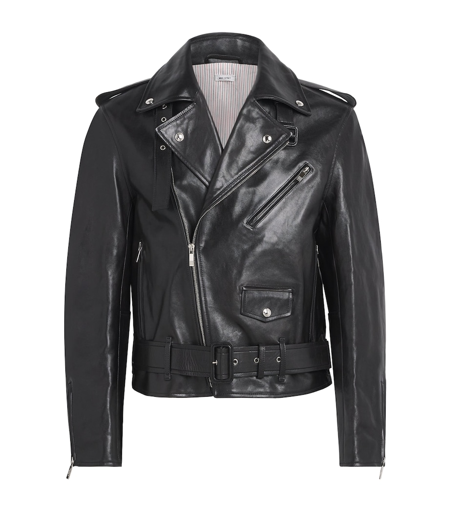 Thom Browne Mens Moto Leather Jacket Black Image 1