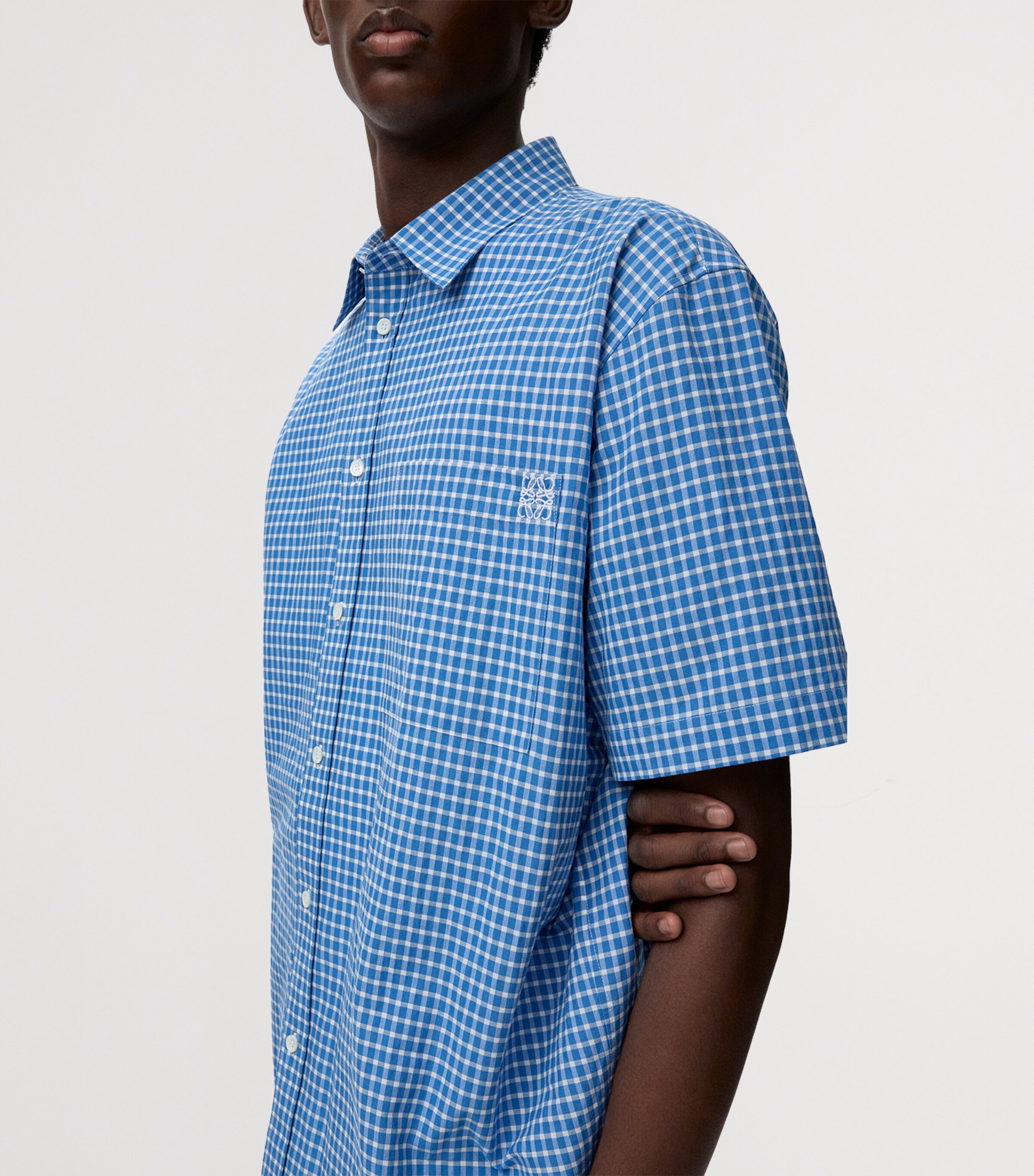 LOEWE Mens x Paula’s Ibiza Check Anagram Shirt Blue/white Image 5