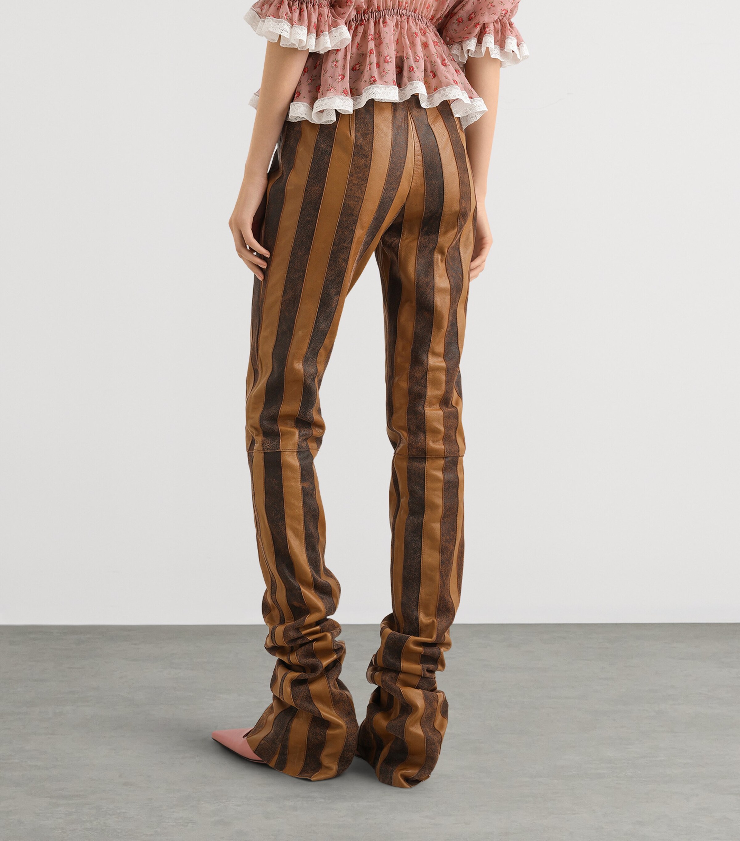 Dolce&Gabbana Womens Leather Striped Slim Trousers Comb Image 5