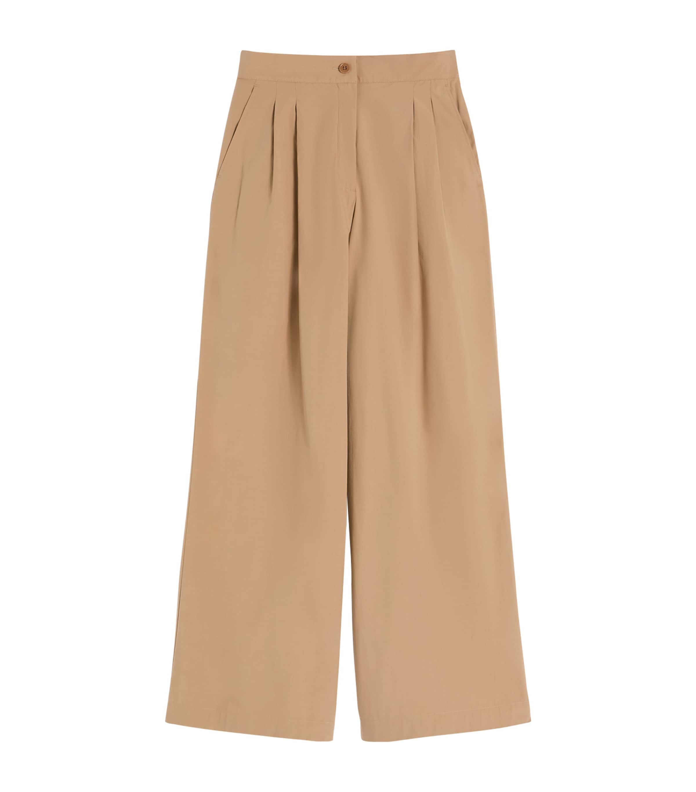 Weekend Max Mara Womens Cotton Wide-Leg Trousers Tobacco Image 1