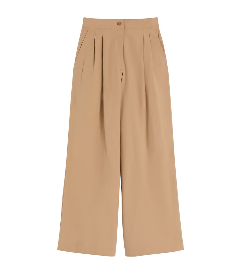 Weekend Max Mara Womens Cotton Wide-Leg Trousers Tobacco Image 1