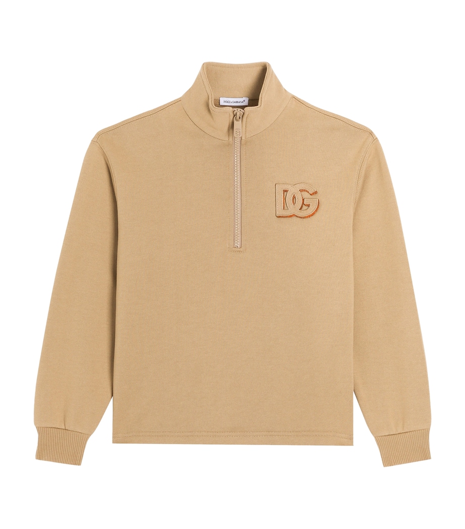 Dolce&Gabbana Kids Cotton DG Quarter-Zip Sweatshirt (8-12+ Years) Dark Sand Image 1