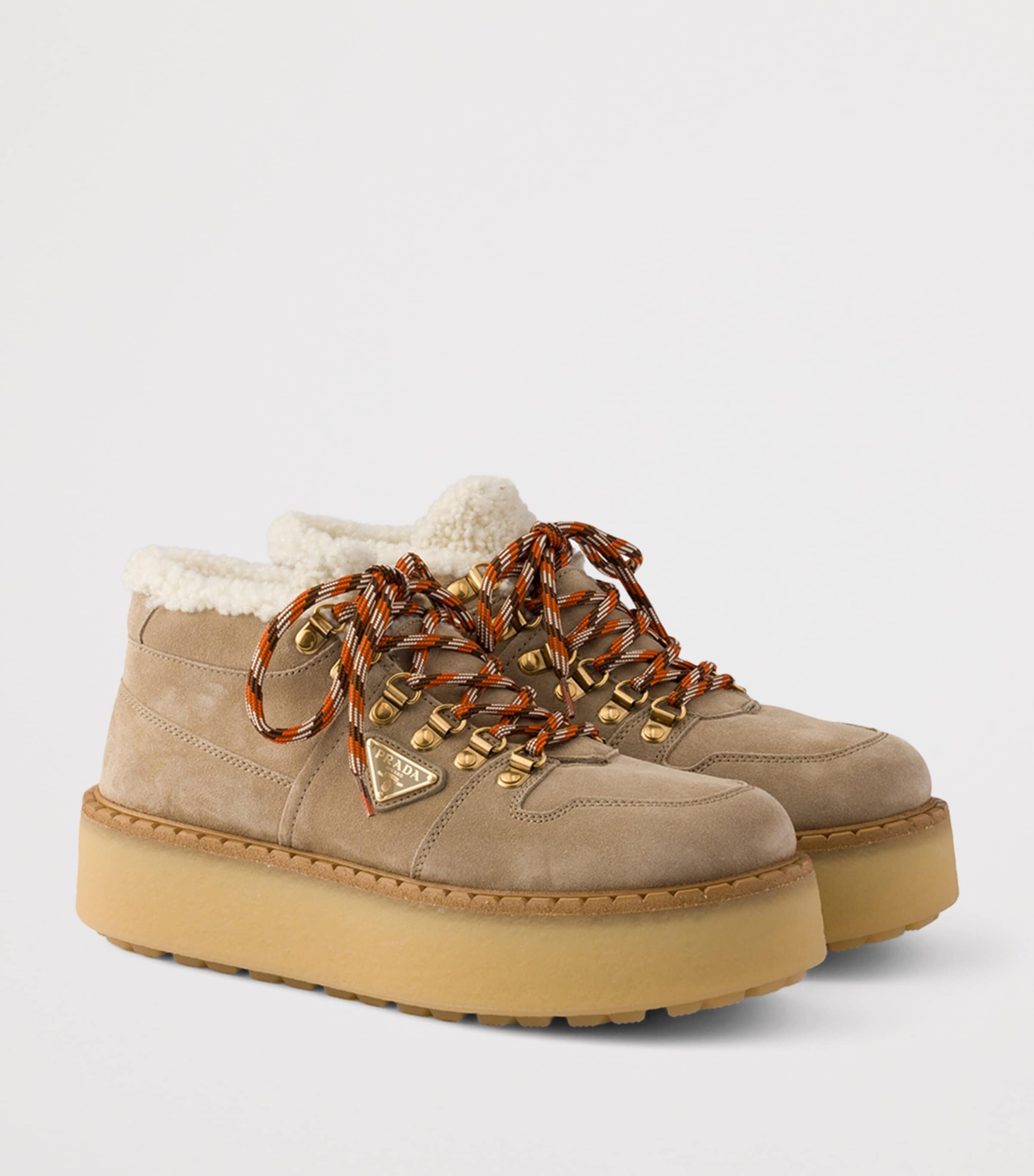 Prada Suede Shearling Chukka Ankle Boots Neutral Image 2