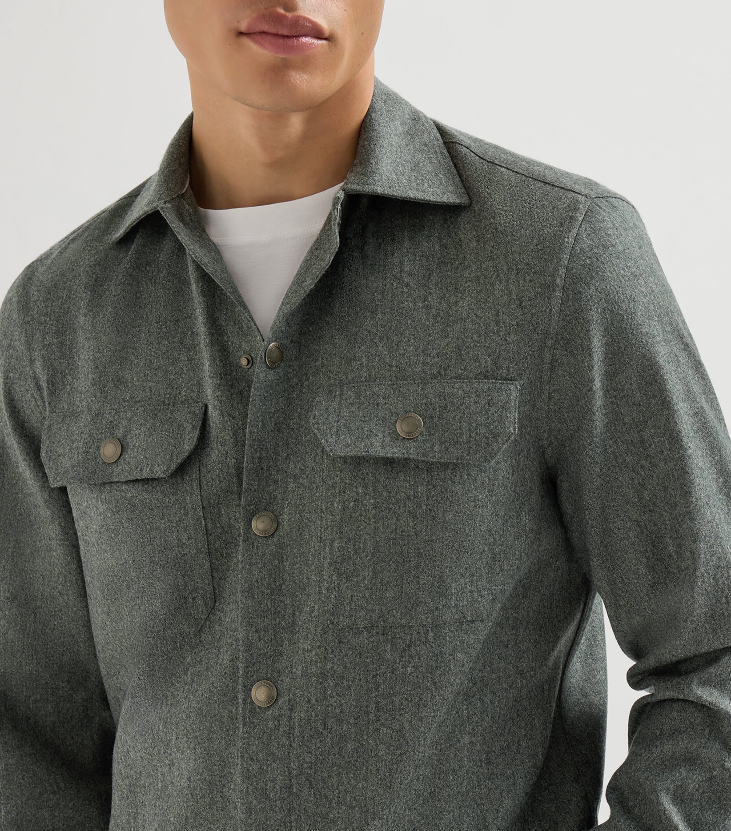 Brunello Cucinelli Mens Virgin Wool Flannel Overshirt Bosco Image 6