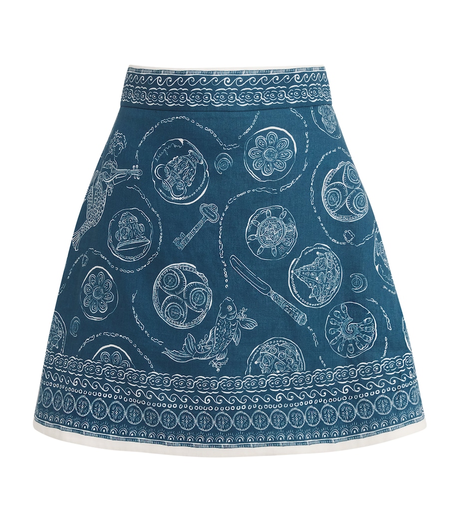 ALEMAIS Womens Linen Printed Lucky Mini Skirt Blue Image 1