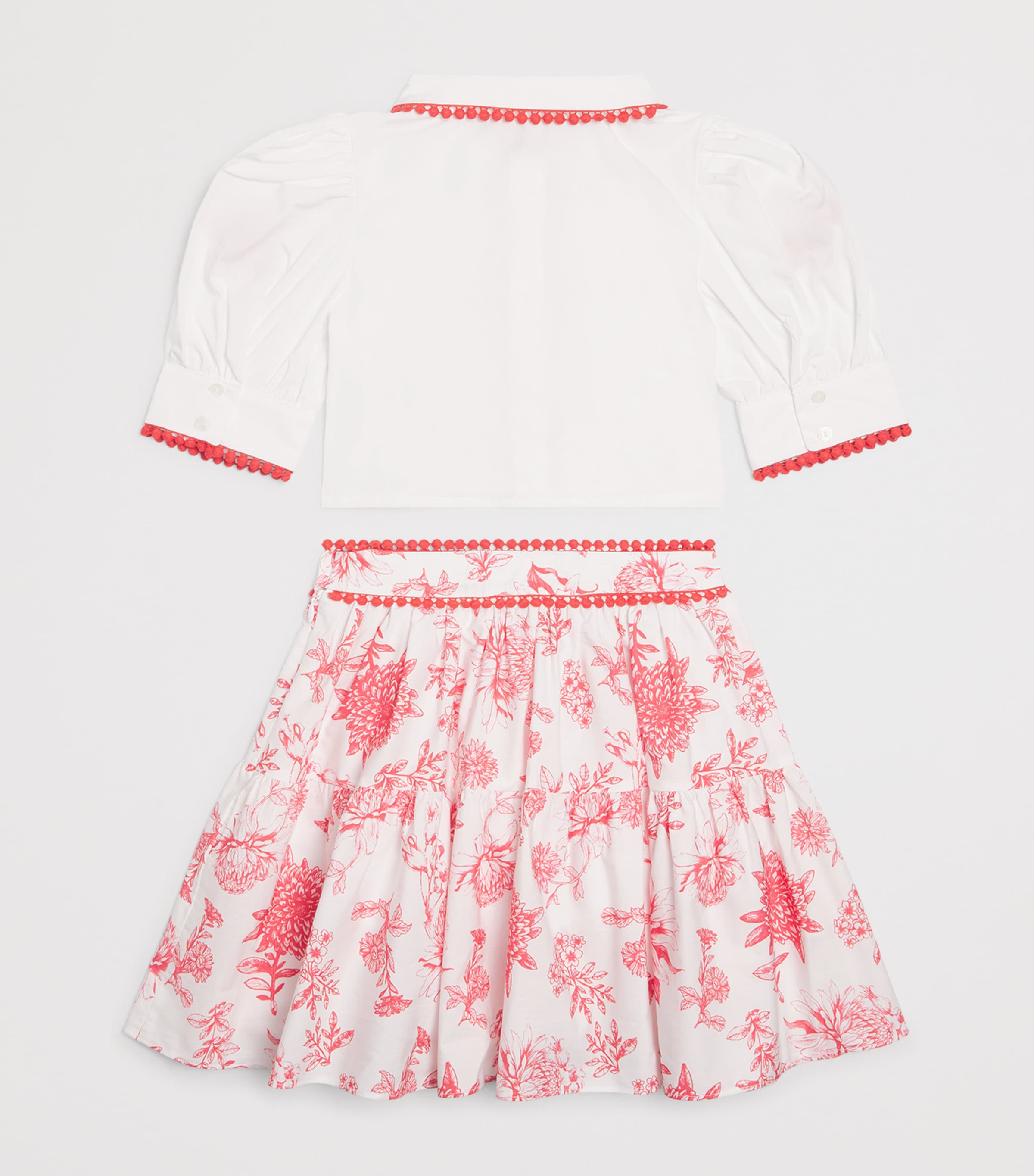 Patachou Cotton Floral Top and Skirt Set (3-14 Years) Red Blossom Image 2