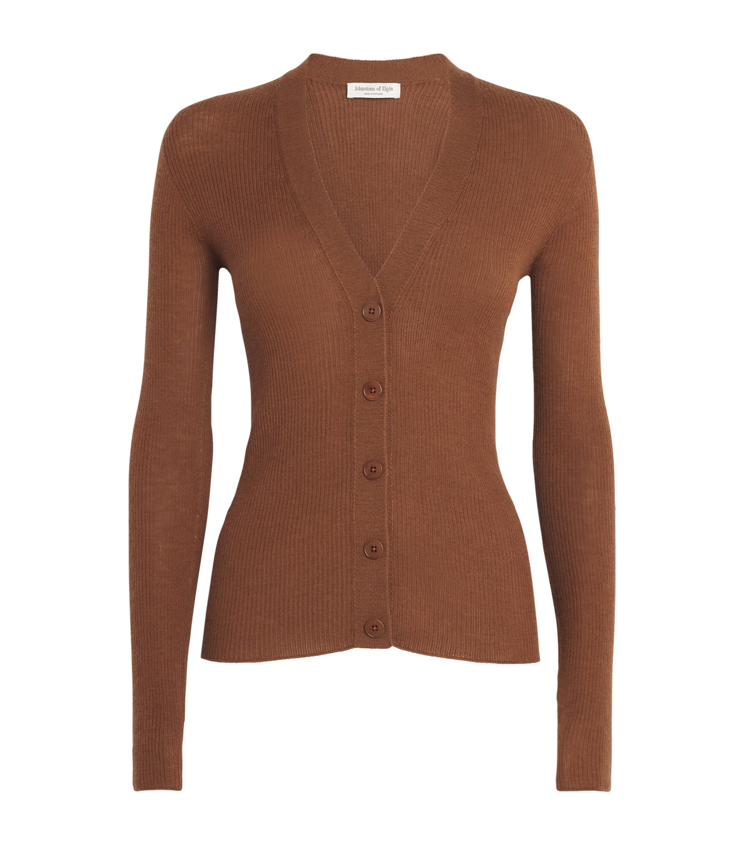 Johnstons Of Elgin Superfine Cashmere V-neck Cardigan In Brown