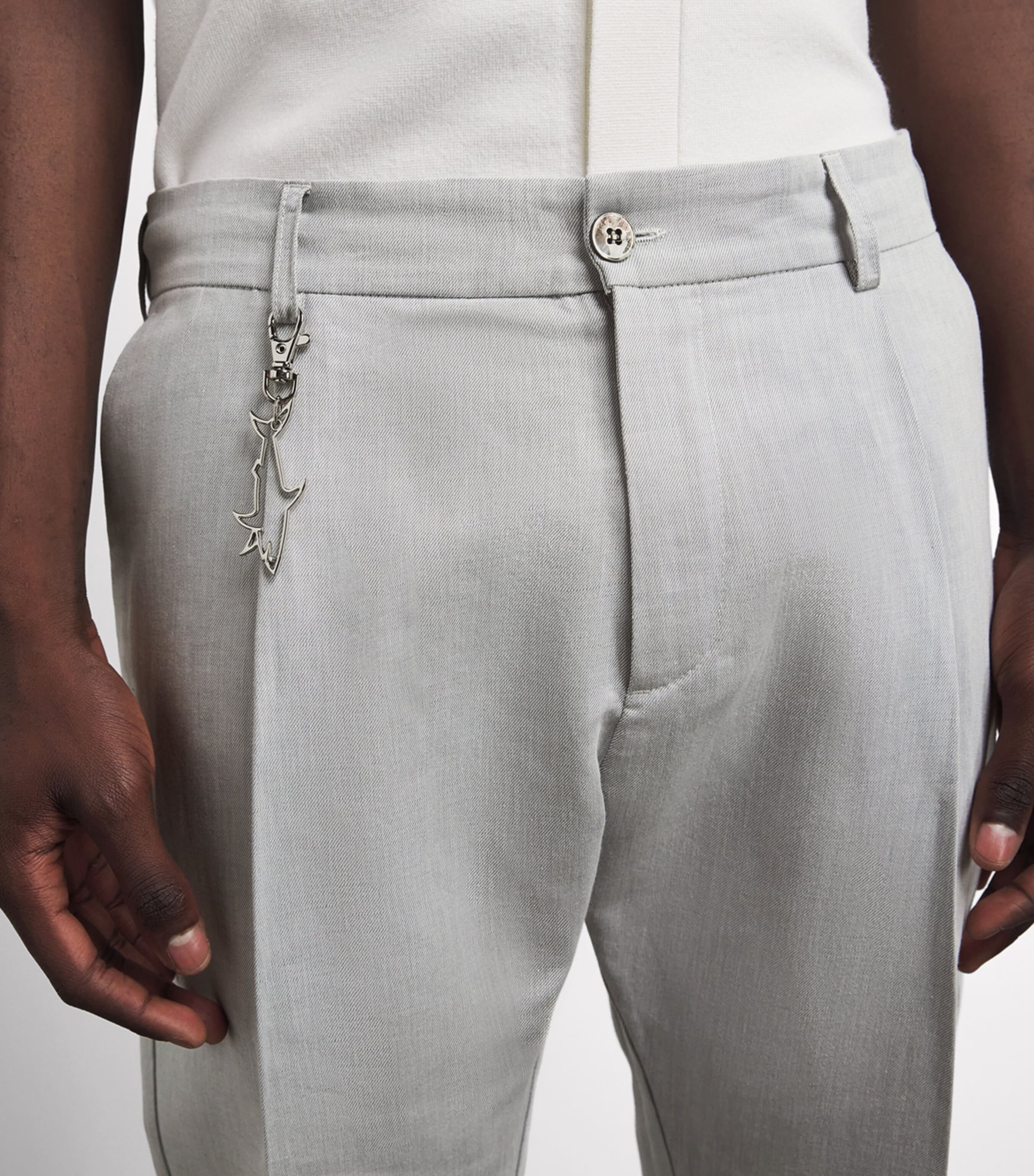 Paul & Shark Mens Linen-Cotton Drawstring Chinos Light Grey Image 3